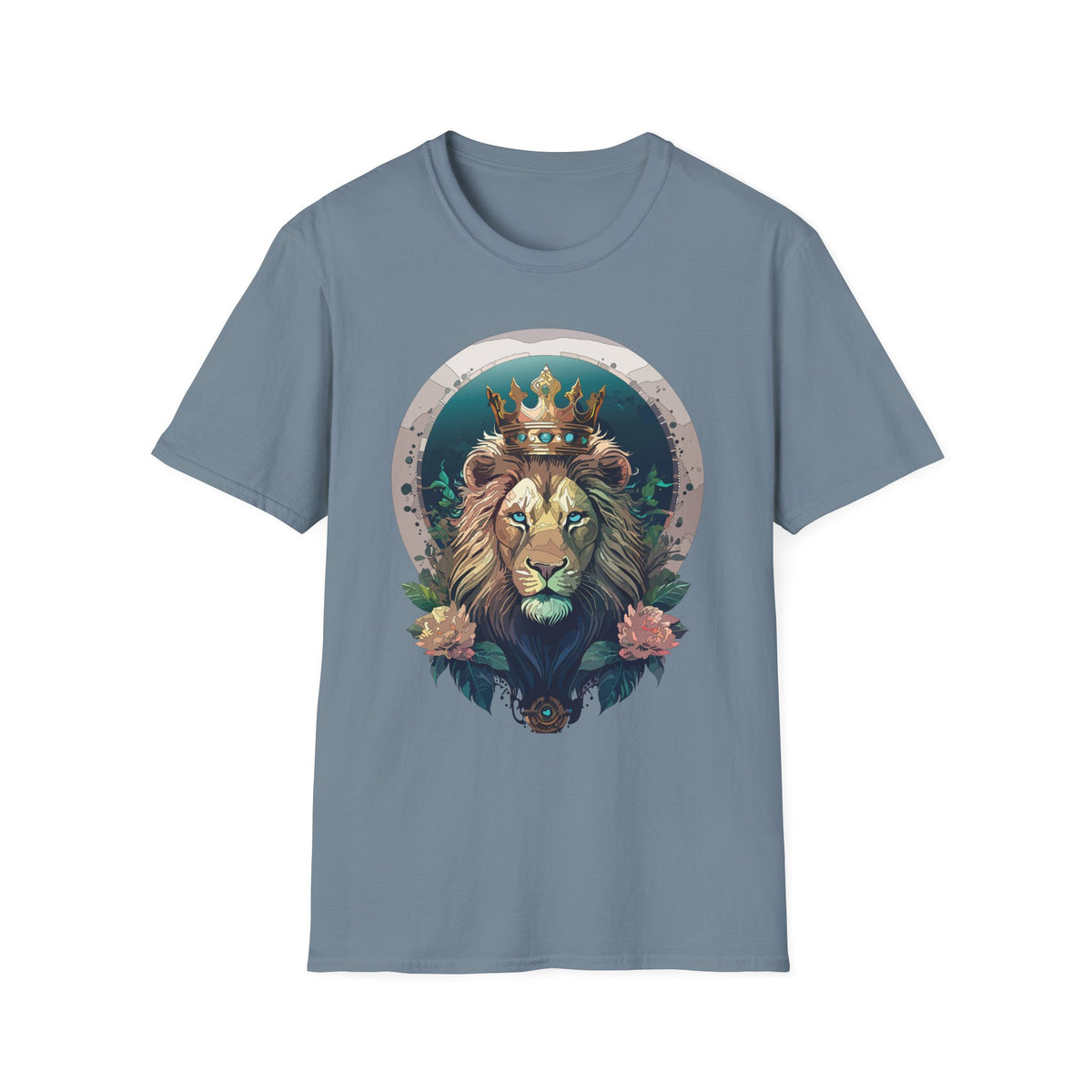 Crowned Lion Portrait T-Shirt | Regal King Lion Graphic Tee - Unisex 100 Cotton Gildan 64000