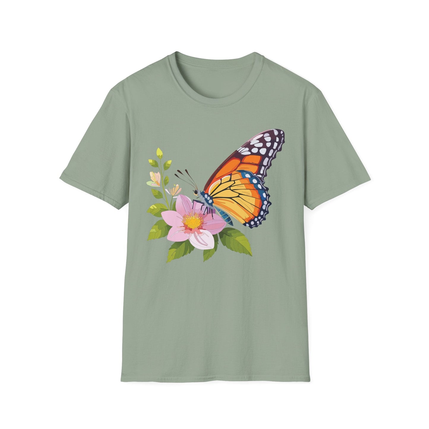 Butterfly T Shirt for Women and Men Monarch Print Softstyle Unisex Gildan 64000 Tee