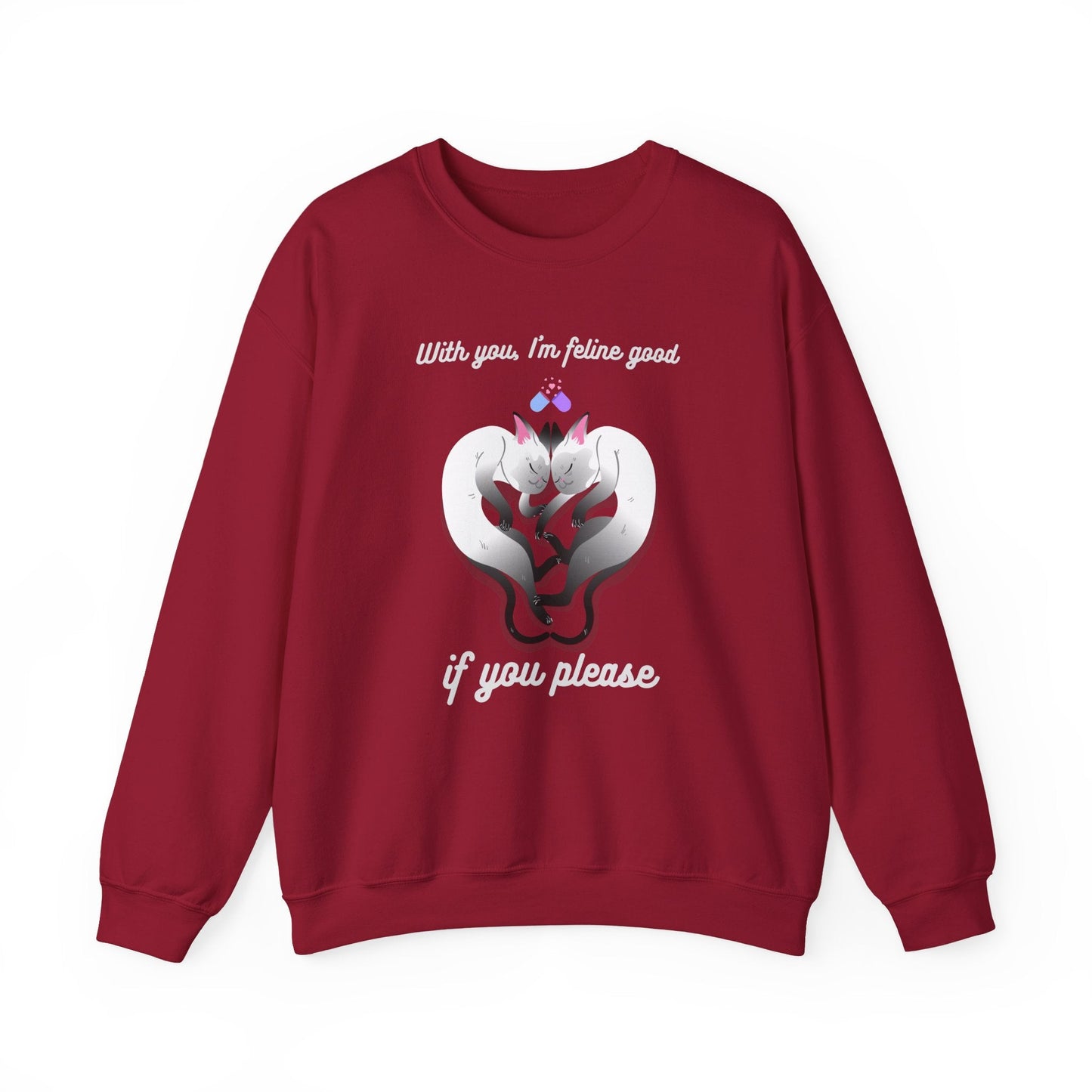 Double Cat Heart Sweatshirt Unisex Fifty Fifty Cotton Poly Valentines Day Sweatshirt