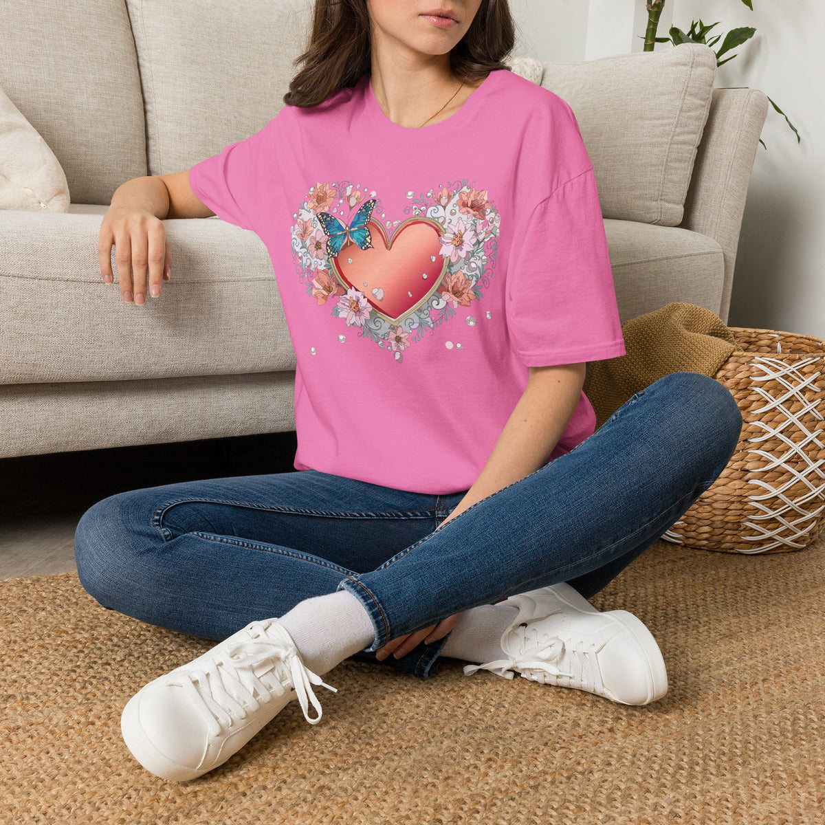 Butterfly Heart Floral Blue Butterfly Graphic Design Unisex 100 Cotton Gildan T-Shirt