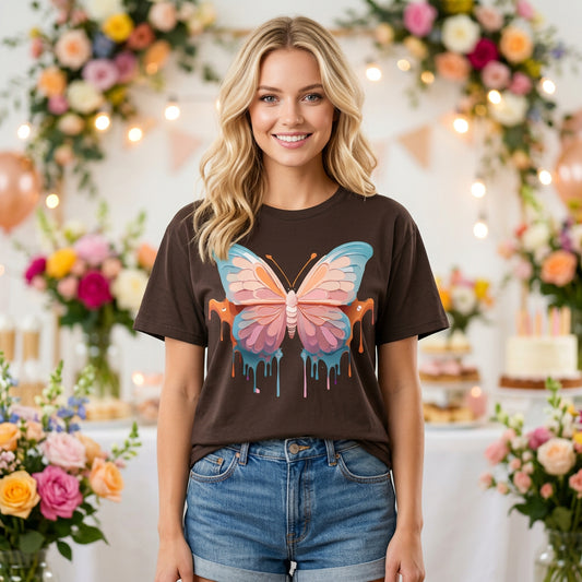 Butterfly Graphic Unisex Cotton Bella+Canvas Tee with Art Design n90