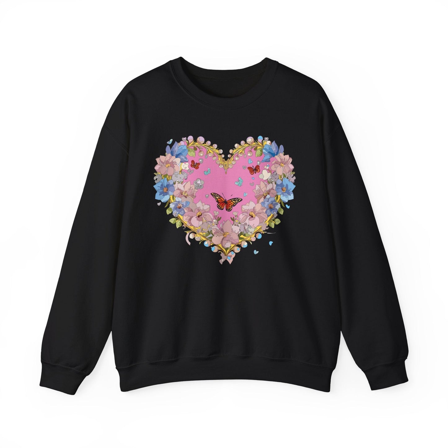 Floral Heart Sweatshirt Unisex Crewneck Gildan 18000 Fifty Fifty Cotton Polyester Valentine's Day