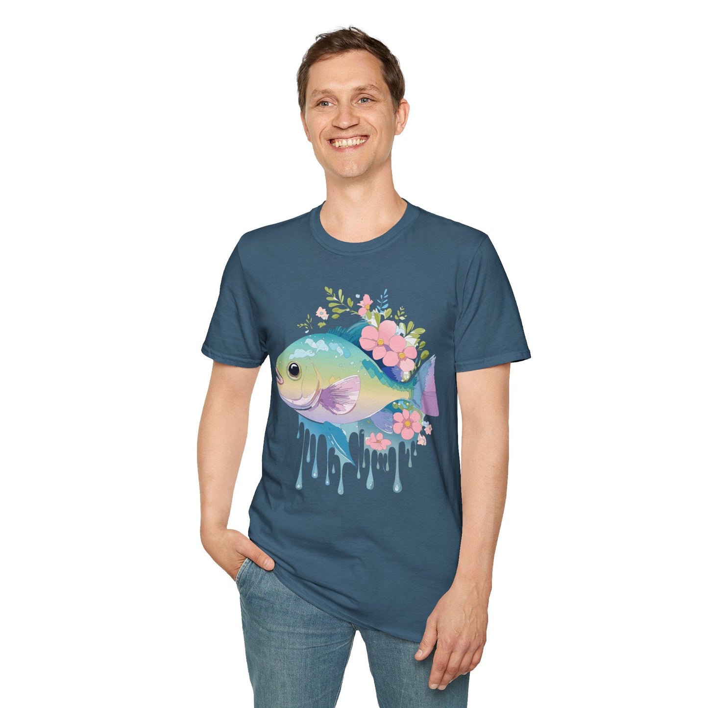 Fish Art Graphic Tee Unisex Gildan Softstyle 64000 100 Percent Ring Spun Cotton Comfortable Tee