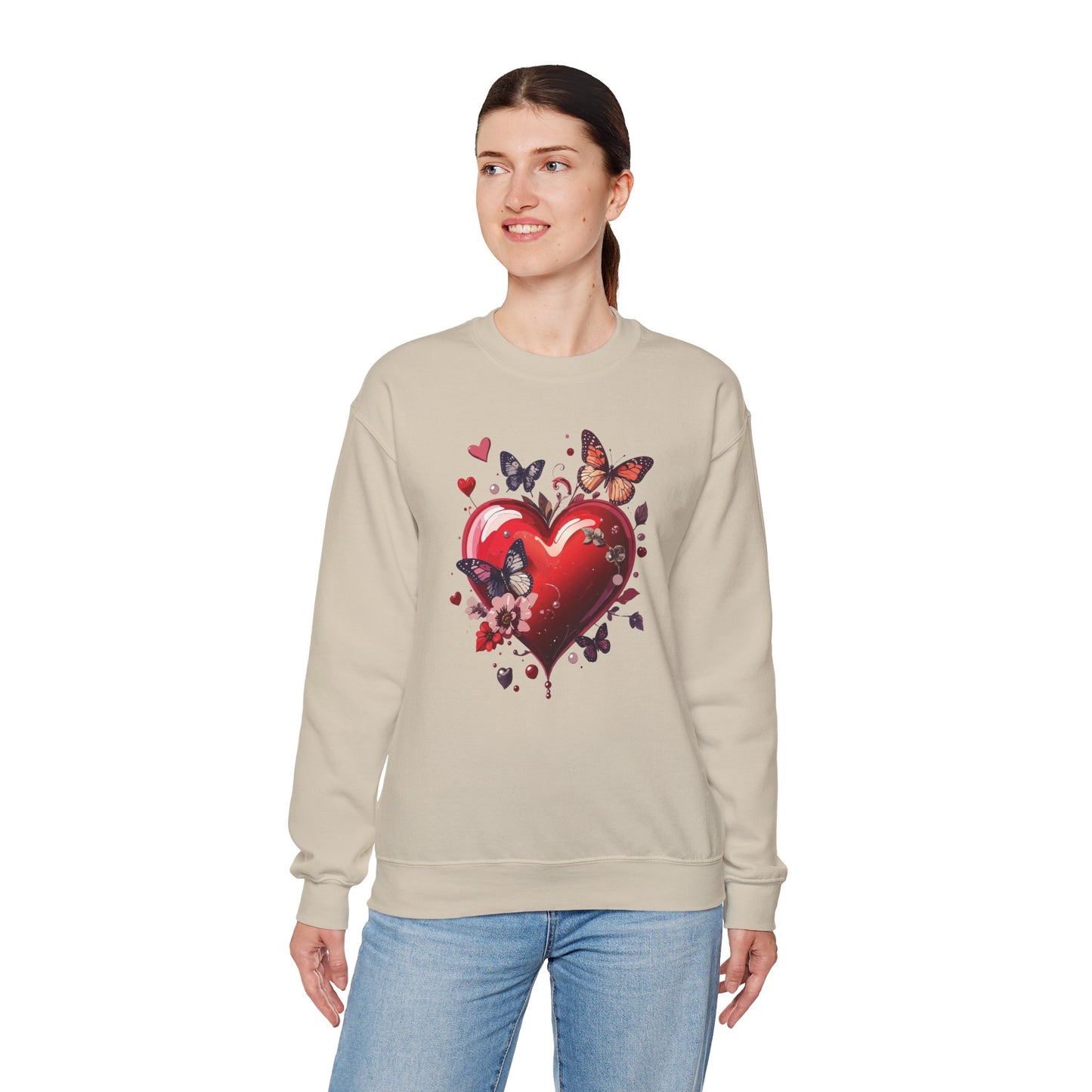 Big Red Heart Sweatshirt, Floral Red Heart Sweatshirt, Floral Love Sweatshirt, Valentine's Day Sweatshirt, Heart Floral Sweatshirt 105