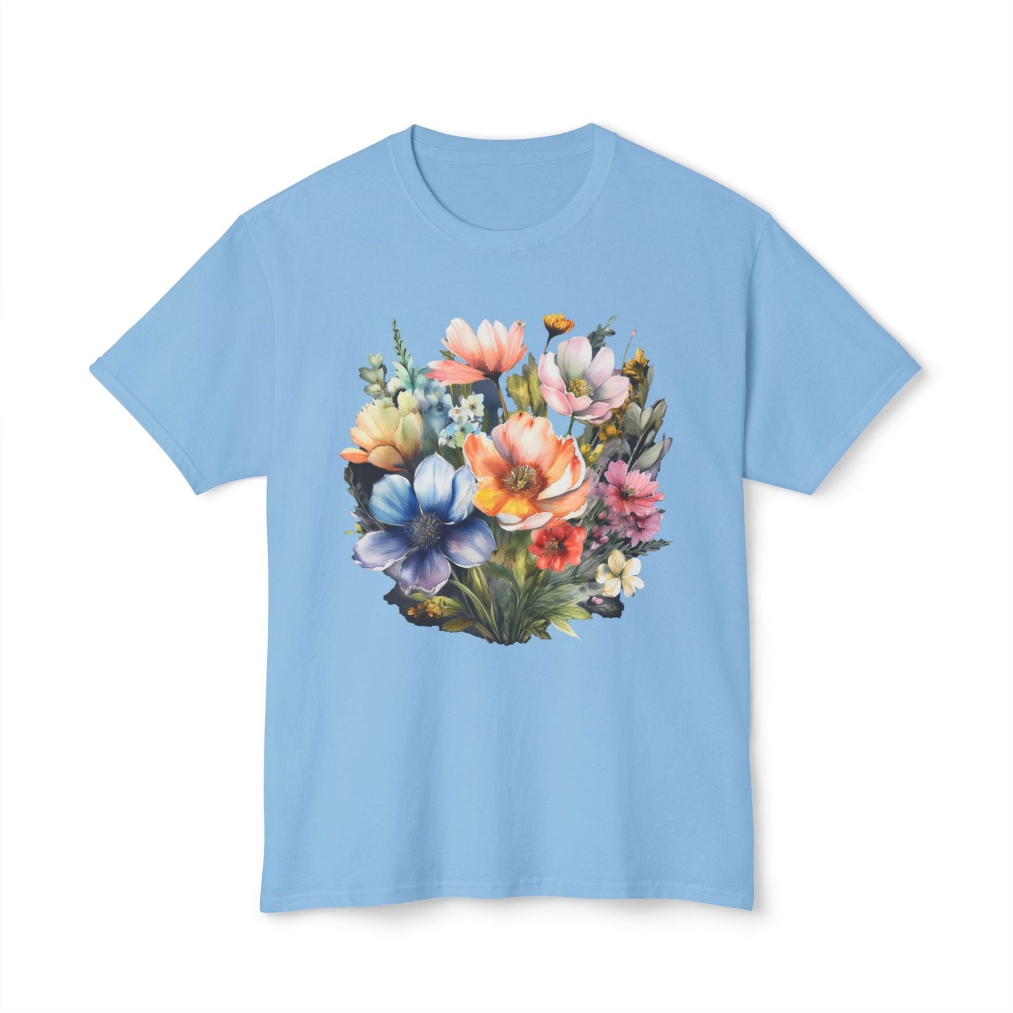 Unisex Floral Art T Shirt With Vintage Flowers Print On 100 Percent Cotton Tee For Everyday Wear