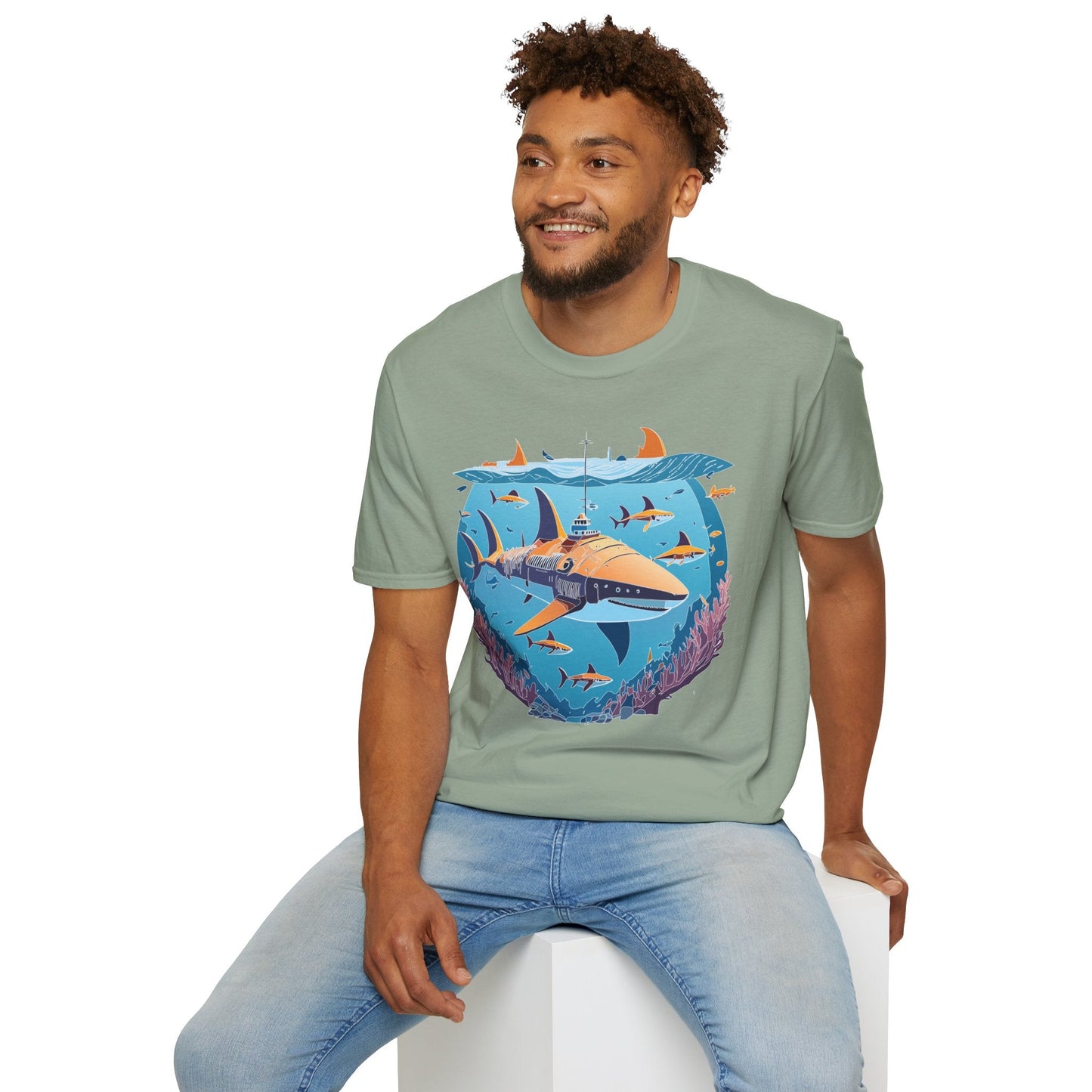 Ocean Tee Shirt Unisex Softstyle Cotton Tee 4.5 Oz Lightweight U Boat Theme Design