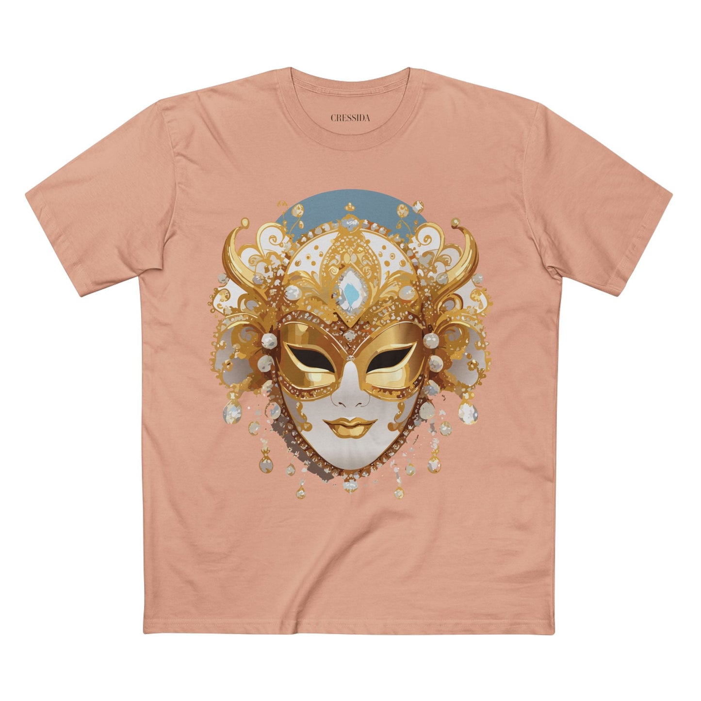 Carnival Mask Graphic T-Shirt Unisex 100 Cotton With Antique Gold Art Design Tee 17