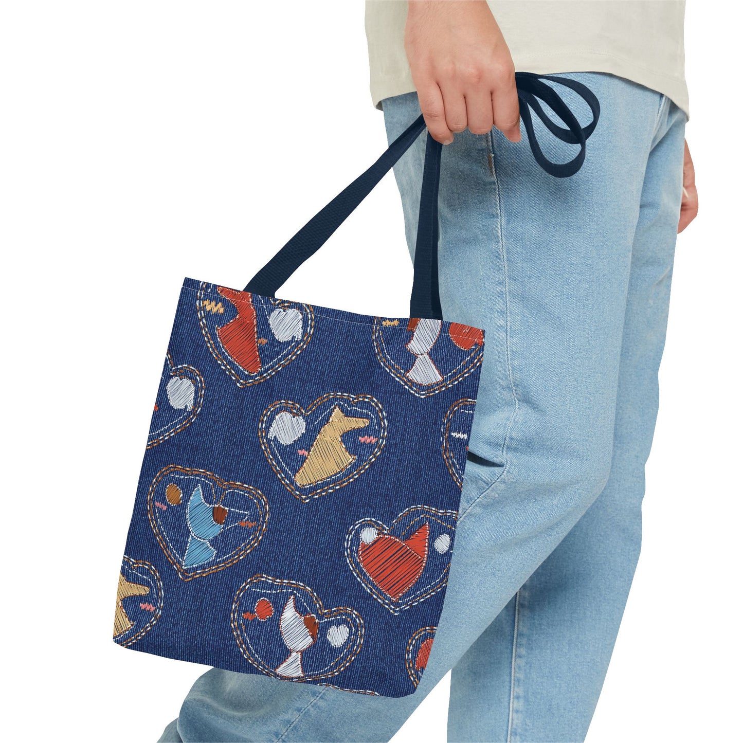 Love Day Graphic Design Denim Fabric Imitation Print Unisex Canvas Bag POLY 3 Sizes Tote Bag 201-12