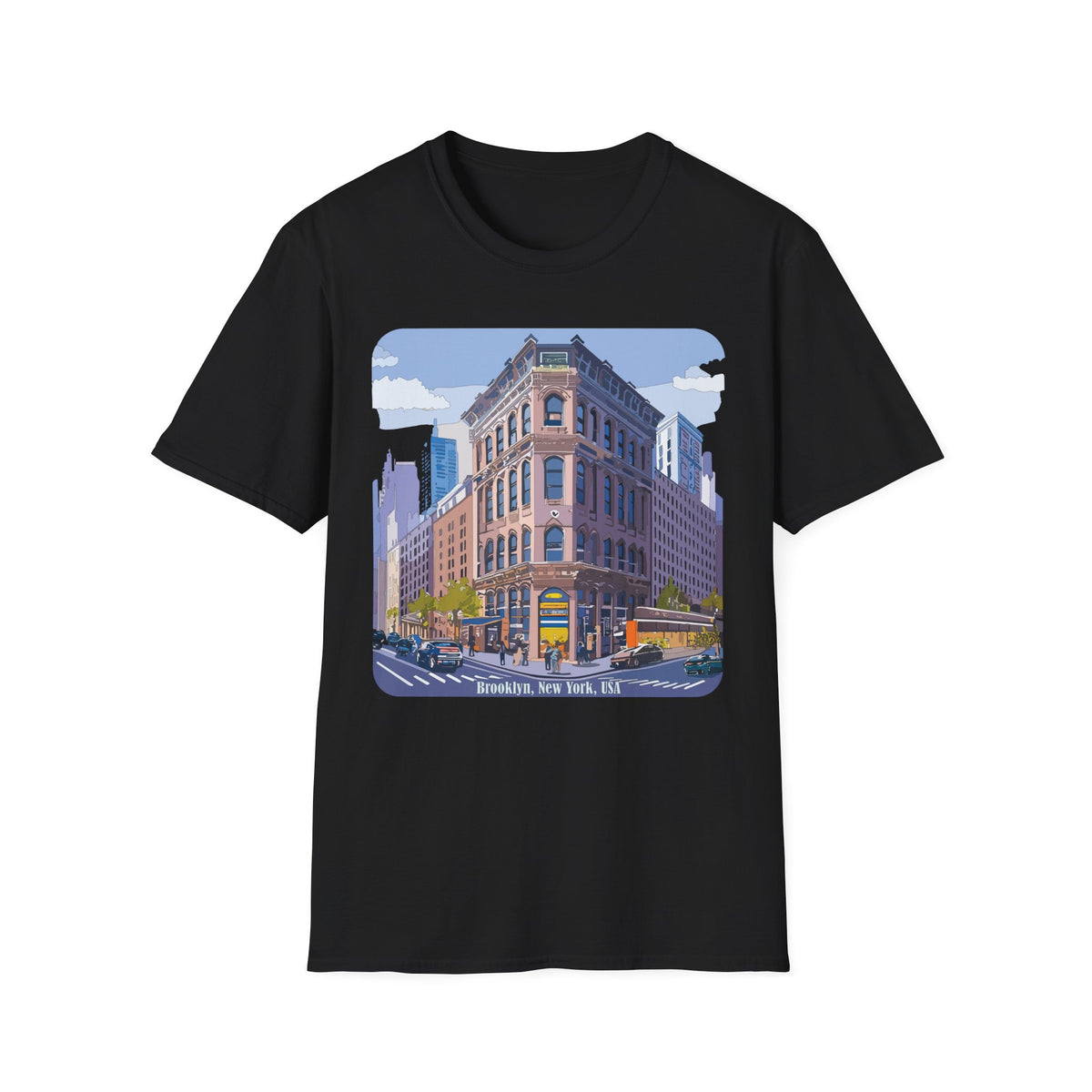 Brooklyn New York Retro Cityscape T-Shirt — Illustrated Landmark Tee Travel Tourist Graphic Design Unisex 100 Cotton Gildan T-Shirt