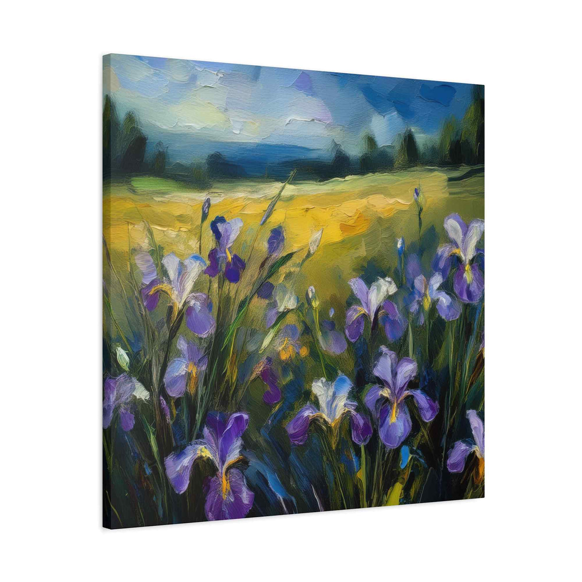 Irises Floral Print Canvas, Floral Oil Paint Print 20x20, 24x24, 30x30, 32x32, 36x36 Art Design Pine-Wood Inner Frame MC-182