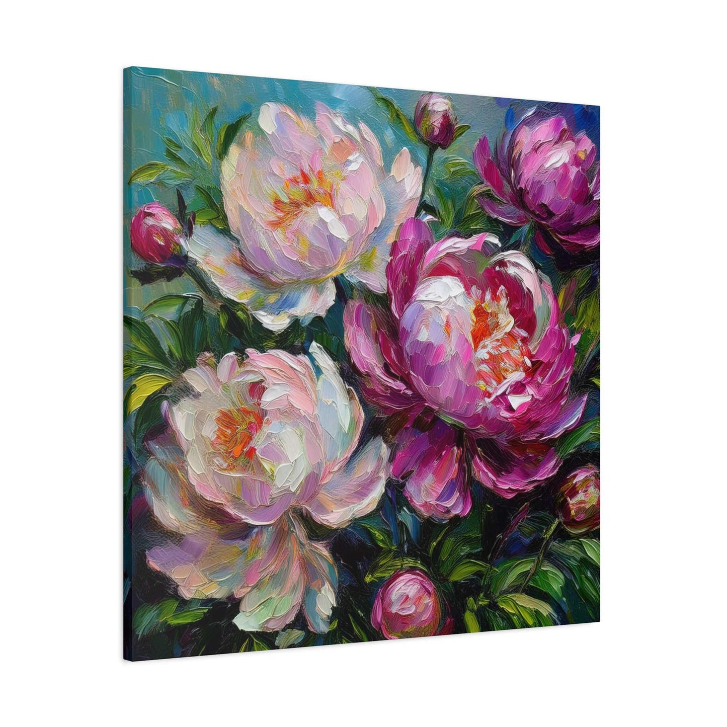Pink Peonies Print Canvas, Floral Oil Paint Print 20x20, 24x24, 30x30, 32x32, 36x36 Art Design Pine-Wood Inner Frame MC-115