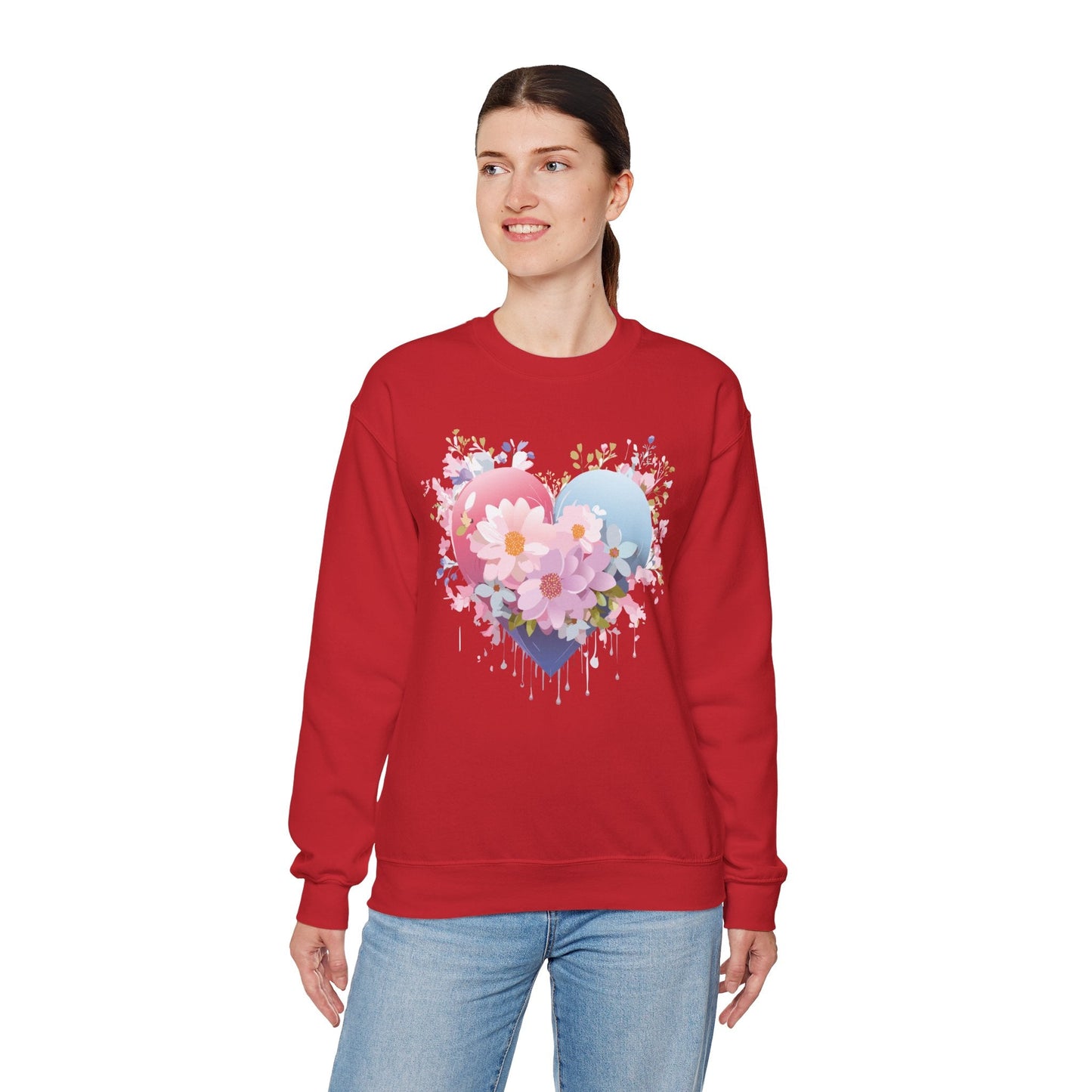 Floral Heart Unisex Crewneck Sweatshirt Gildan 18000 Heavy Blend 50 Cotton 50 Polyester