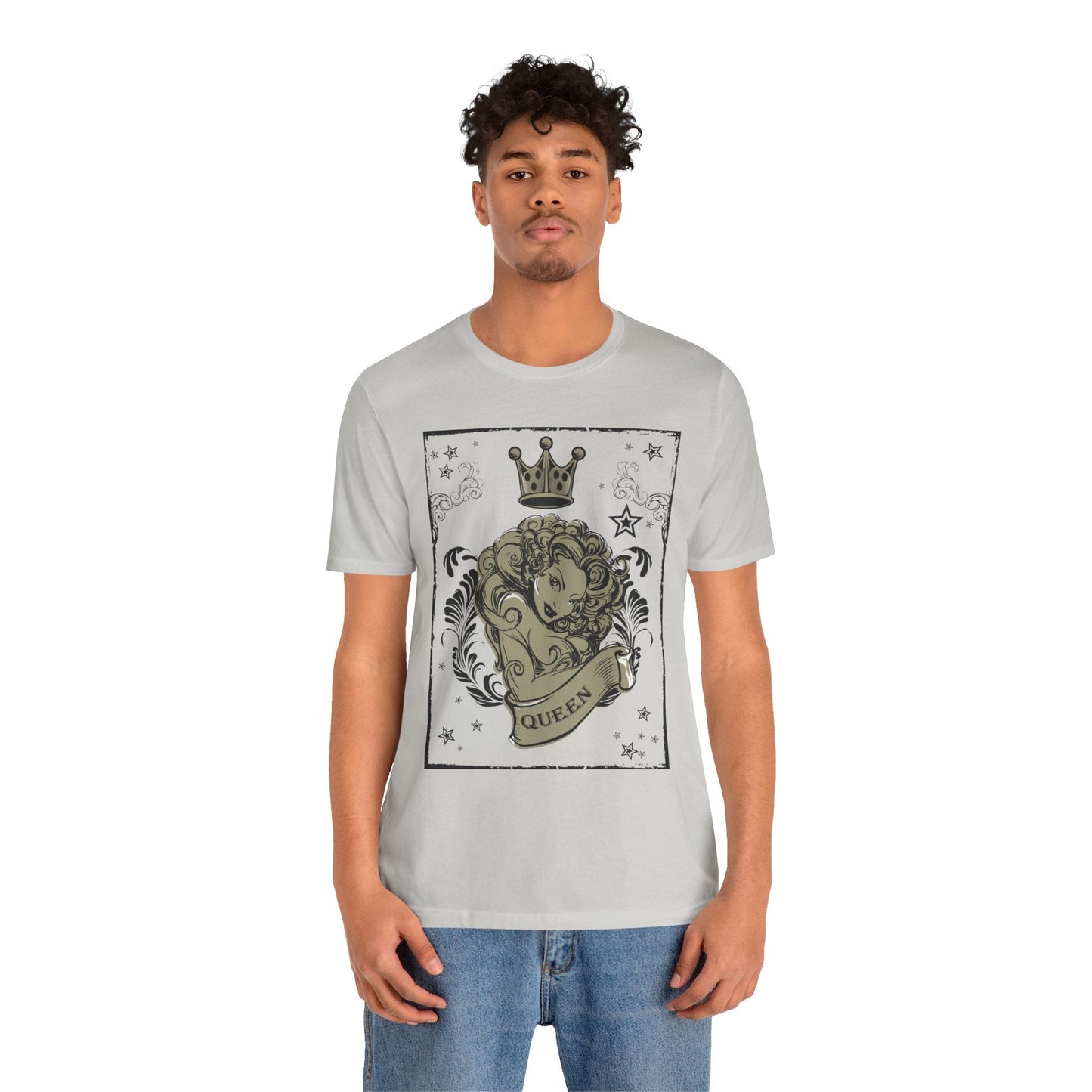 Crown Face Portrait Graphic Tee Vintage Floral Illustration Rock Band T-Shirt