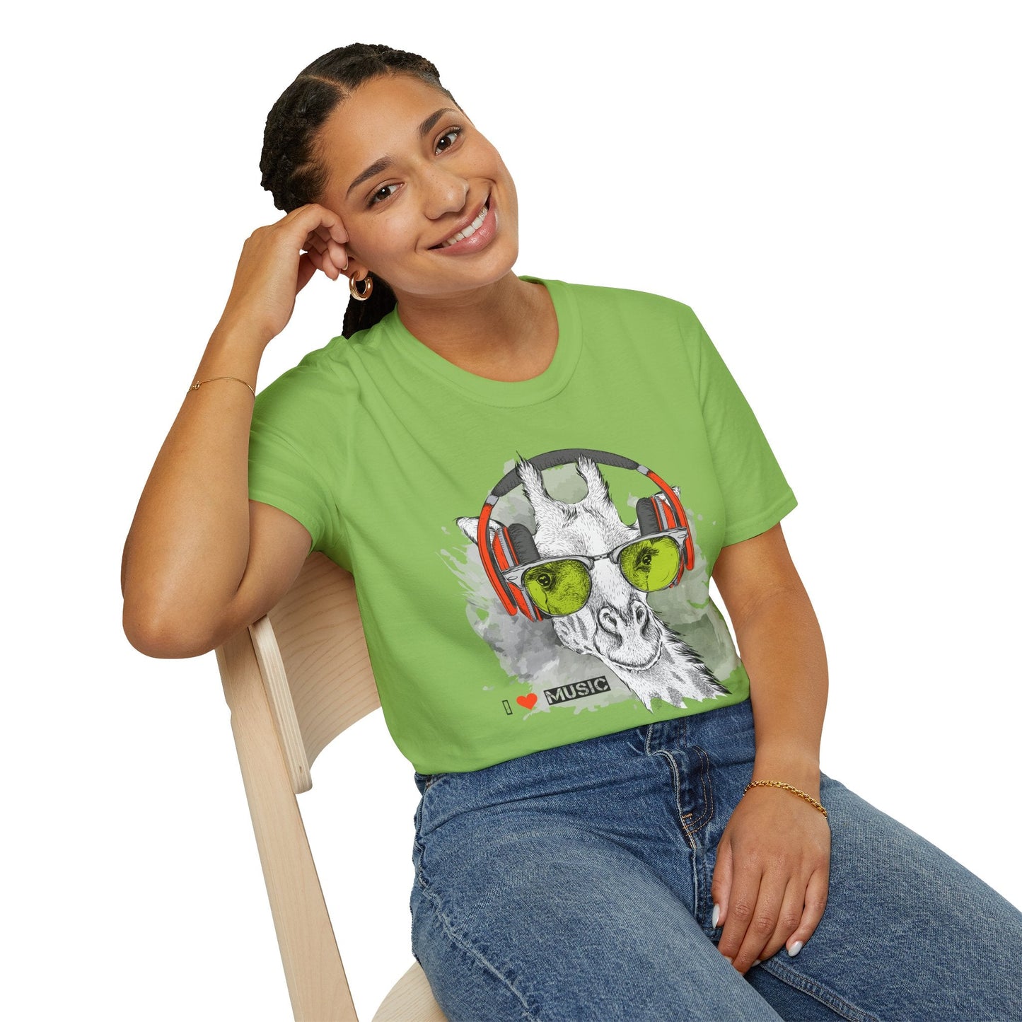 I Love Music Animals Shirt With Headphones Unisex Gildan Softstyle 100 Percent Ring Spun Cotton Tee
