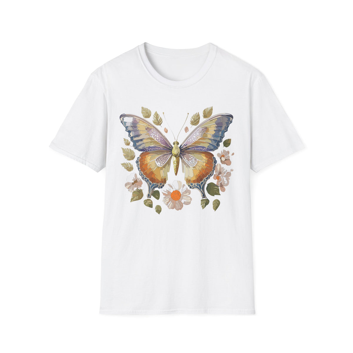 Butterfly Floral Tee — Watercolor Orange & Purple Butterfly Graphic Design Unisex 100 Cotton Gildan T-Shirt
