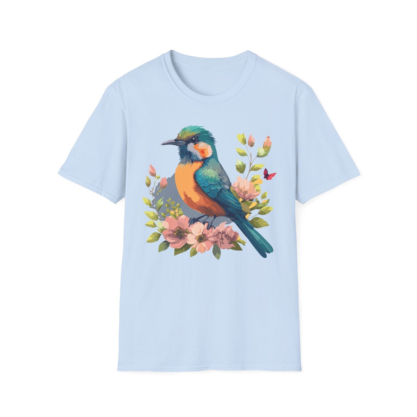 Floral Bird T Shirt Unisex Softstyle Tee 100 Percent Ring Spun Cotton Animal Print