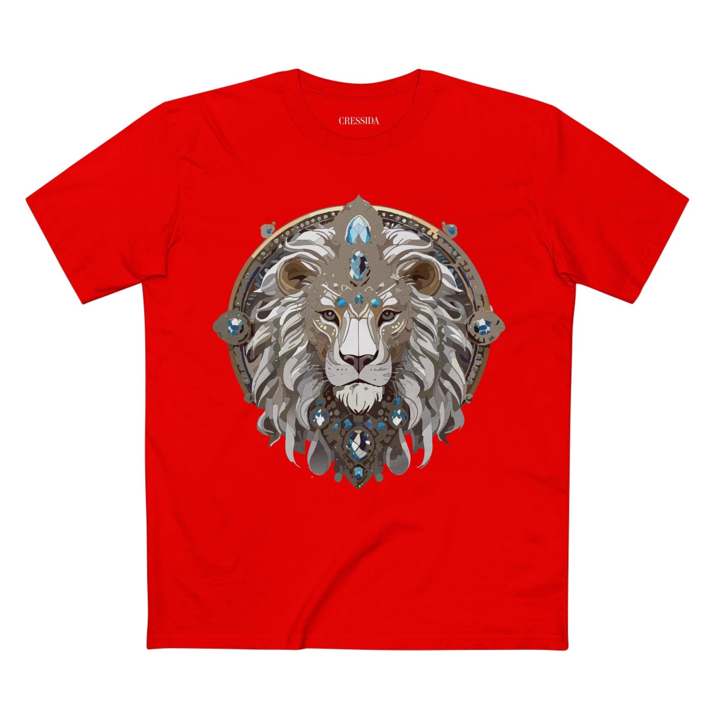 Lion Graphic Unisex 100 Cotton Tee With Unique Animal Golden Medallion Art Design 56