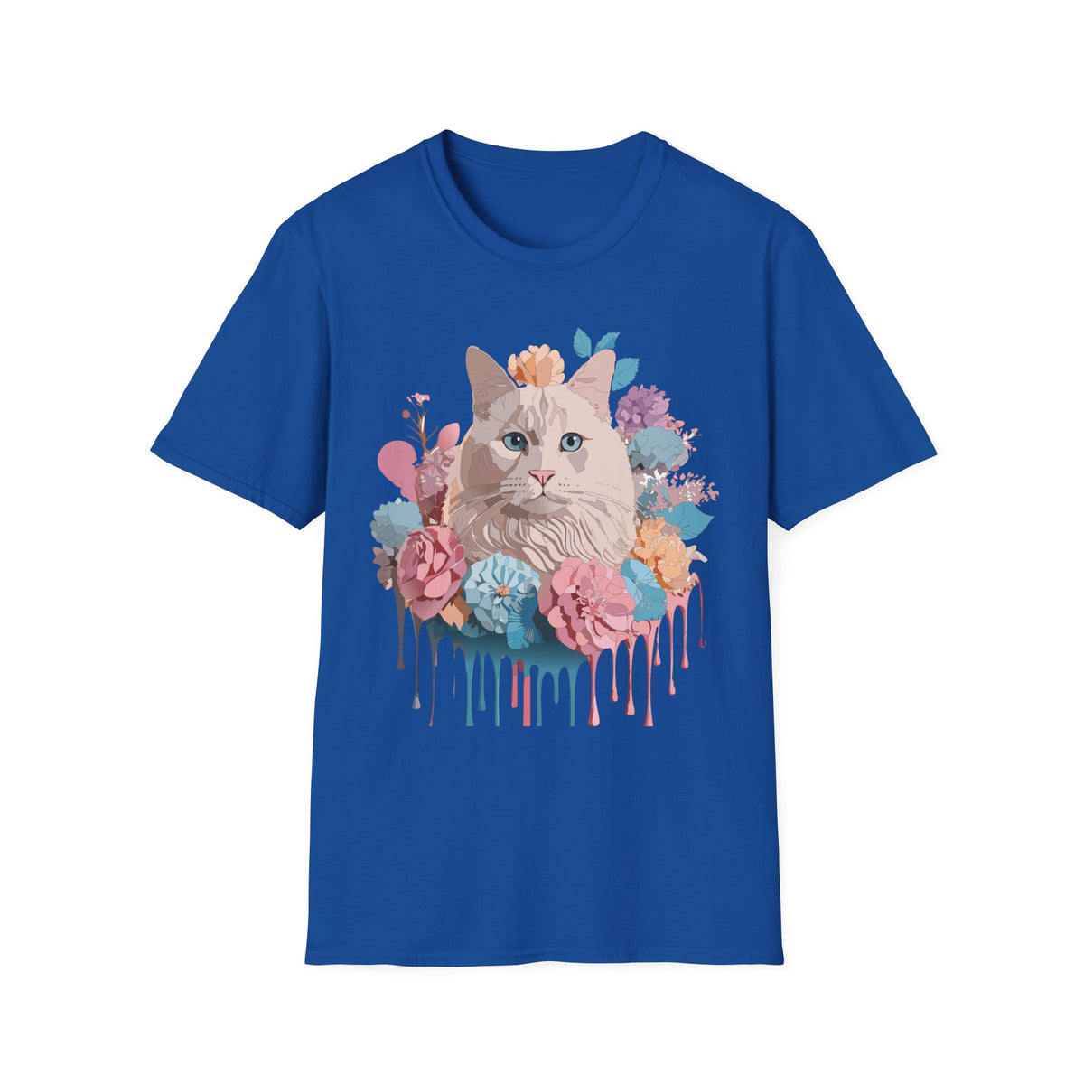 Floral Cat Portrait T-Shirt | Watercolor Kitty with Flowers