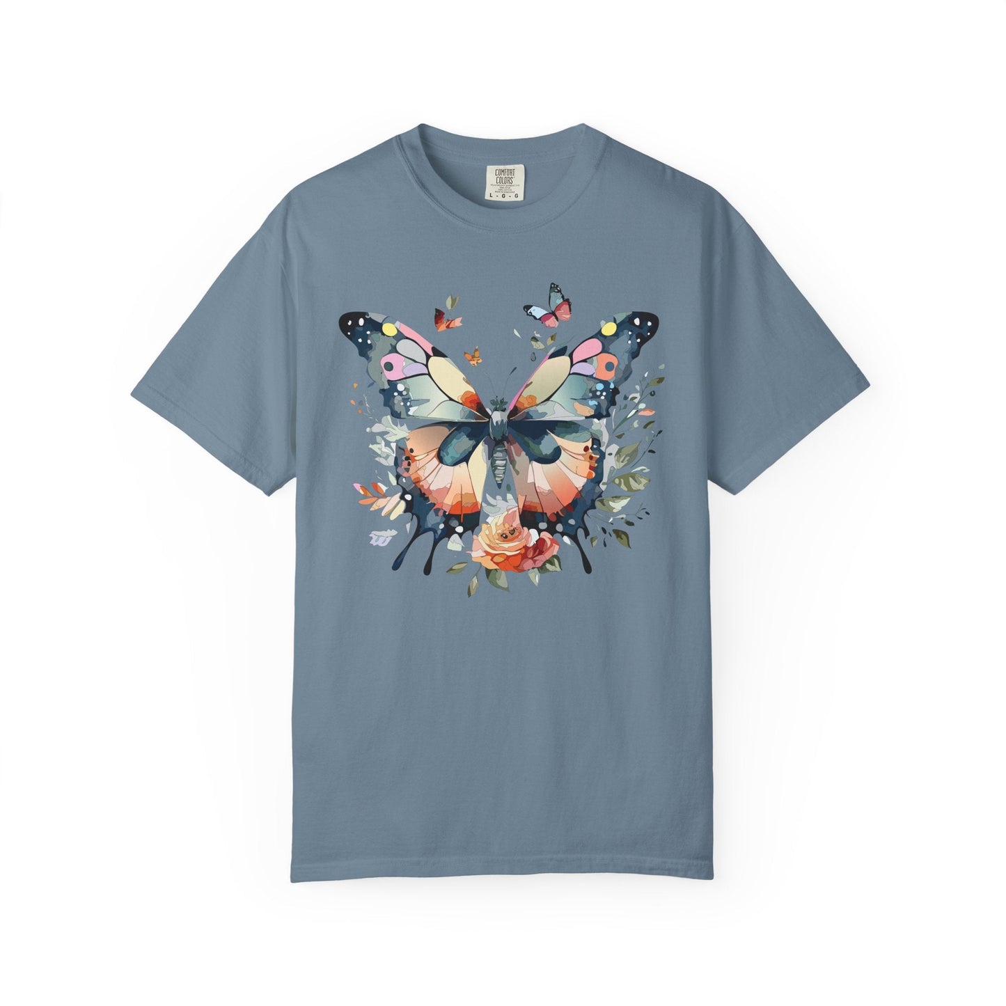 Butterfly Floral Print T-Shirt Botanical Design Unisex Heavy Cotton Tee b3