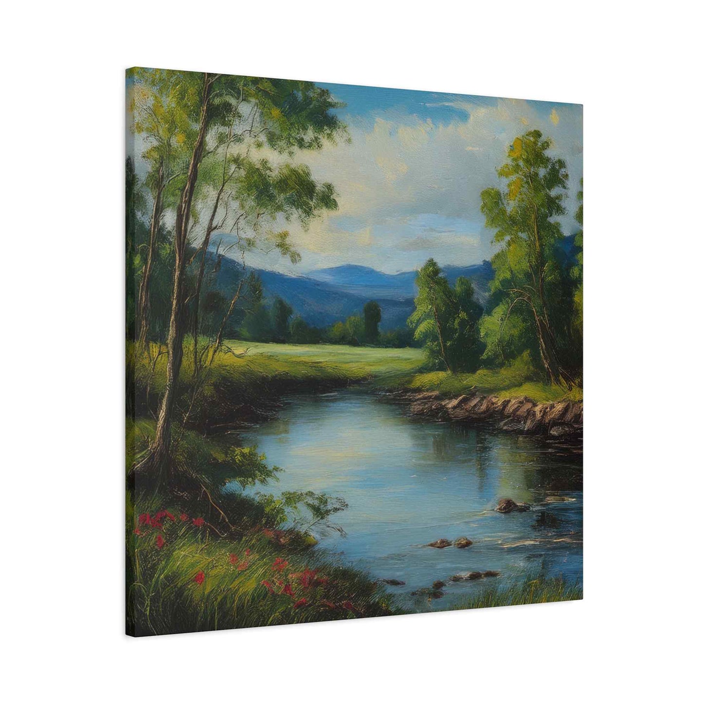 River Print Canvas, Landscape Oil Paint Print 20x20, 24x24, 30x30, 32x32, 36x36 Art Design Print Pine-Wood Inner Frame MC-53