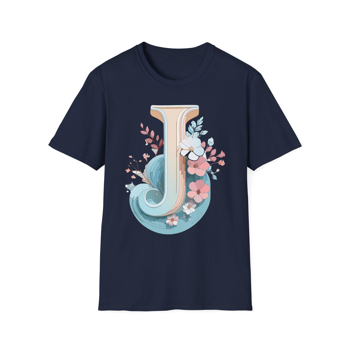 Floral Monogram J Letter T-Shirt | Vintage Botanical Initial
