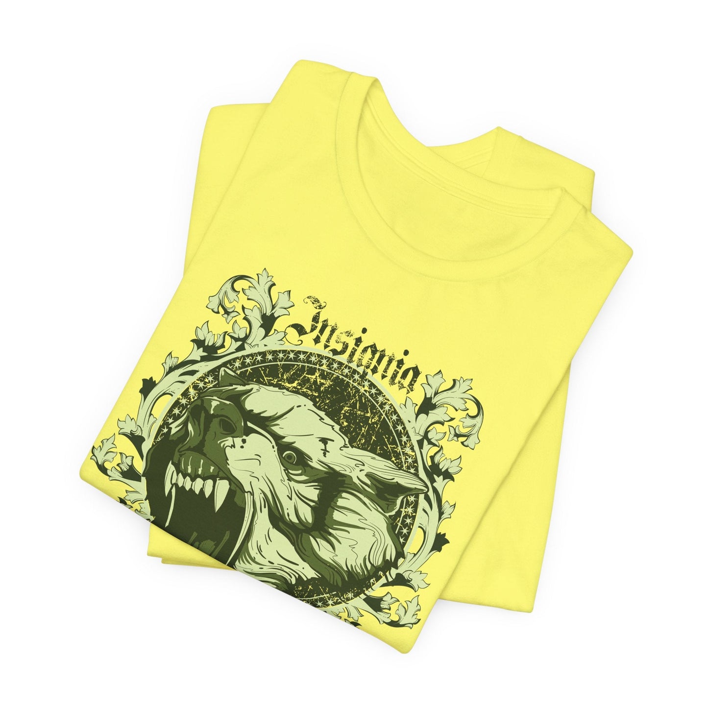 Howling Wolf Skull Tee Gothic Vintage Crest, Green Graphic Shirt Art-54