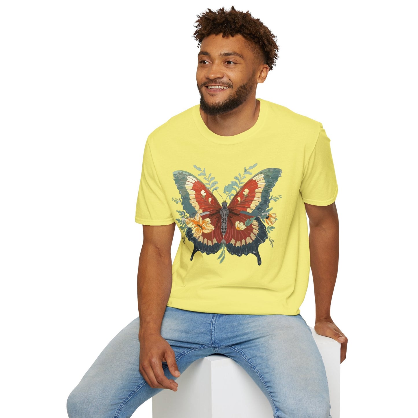 Butterfly T Shirt Unisex Gildan Softstyle 64000 Comfort Monarch Design 100 Percent Cotton