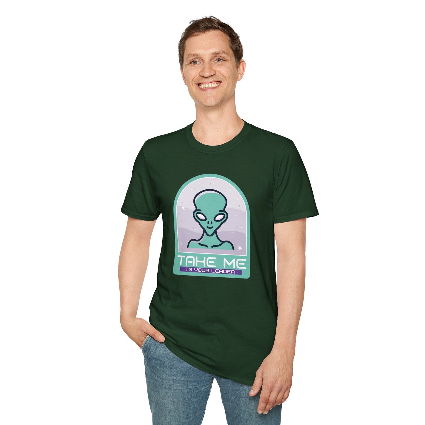 Alien Graphic TShirt  Take Me to Your Leader Retro Space Tee