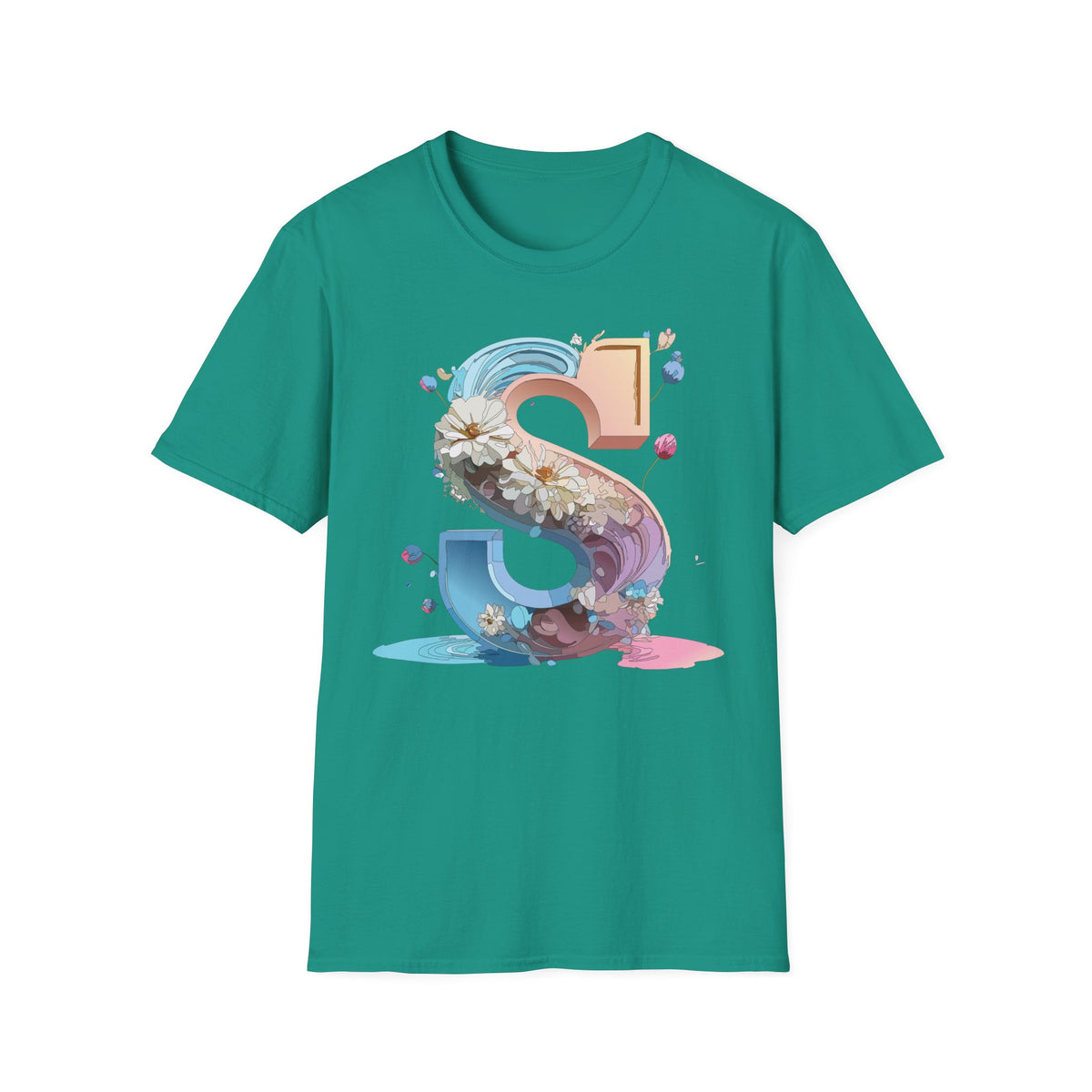 Floral Letter S T-Shirt | Pastel 3D Initial Monogram
