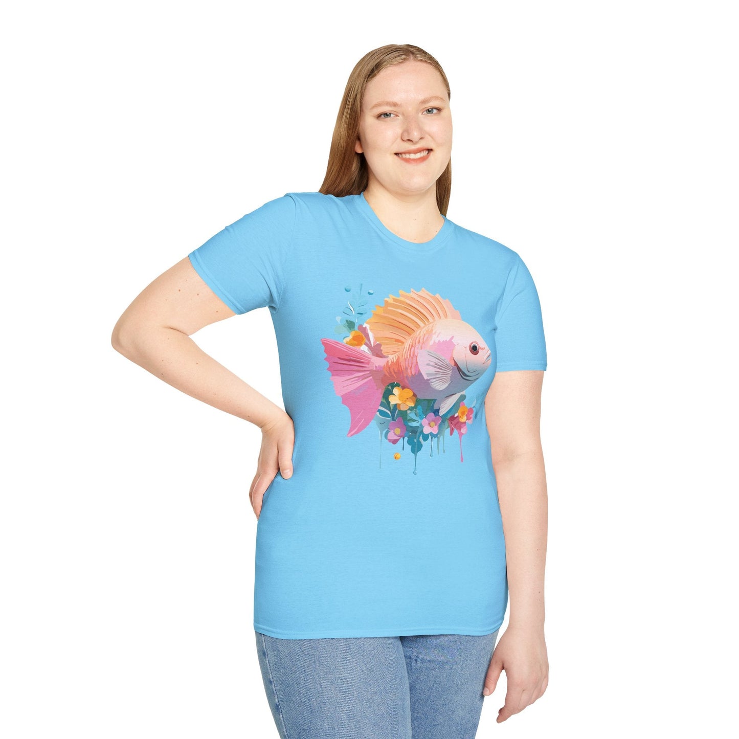 Fish Art Design Graphic Tee Shirt Unisex Softstyle Cotton Short Sleeve Comfort Fit Everyday Wear