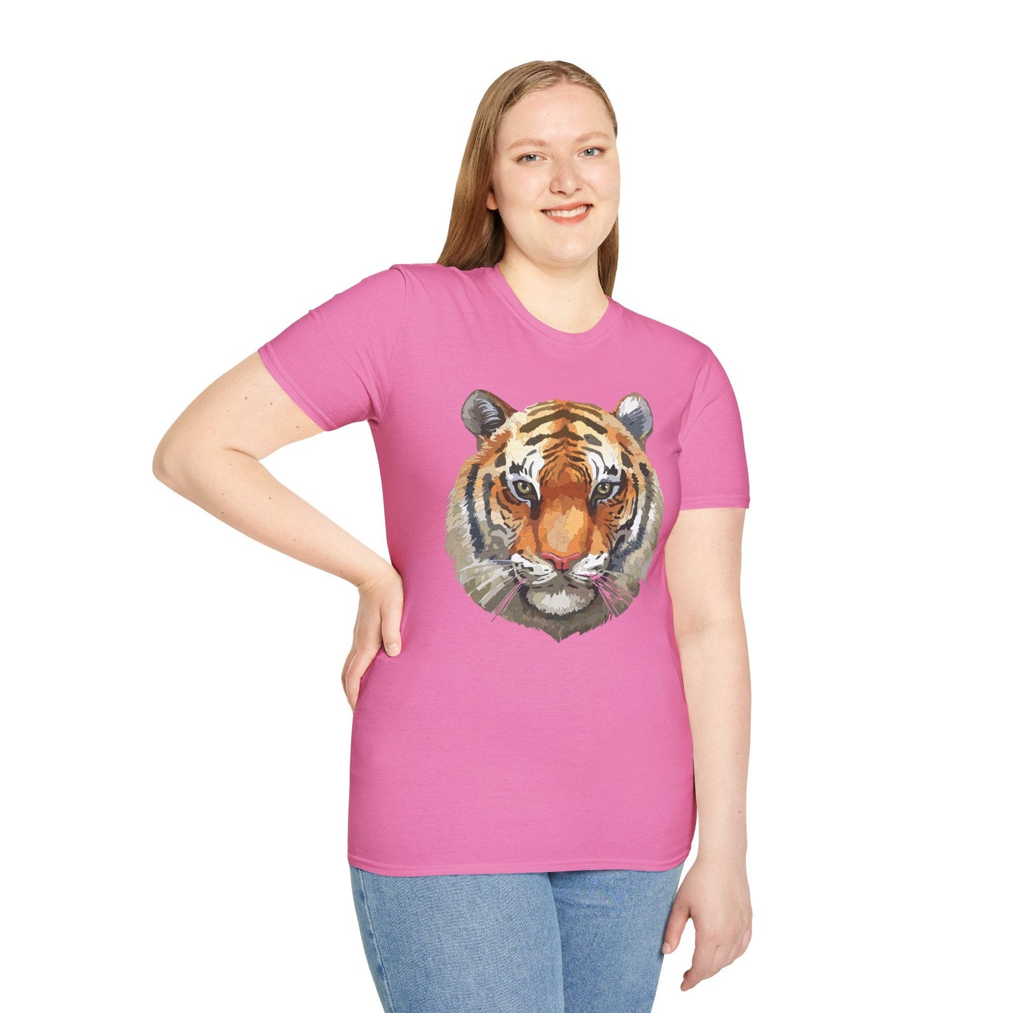 Tiger Print Unisex T Shirt Softstyle 64000 Gildan Ring Spun Cotton Tee