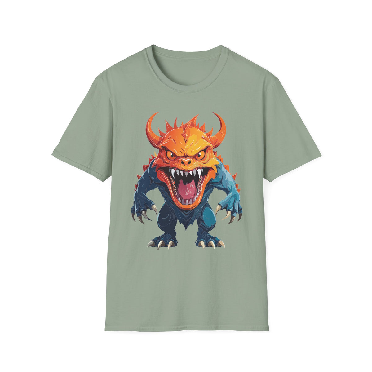 Monster Roar T‑Shirt — Fierce Orange Dragon Cartoon Graphic Tee Unisex 100 Cotton Gildan T-Shirt