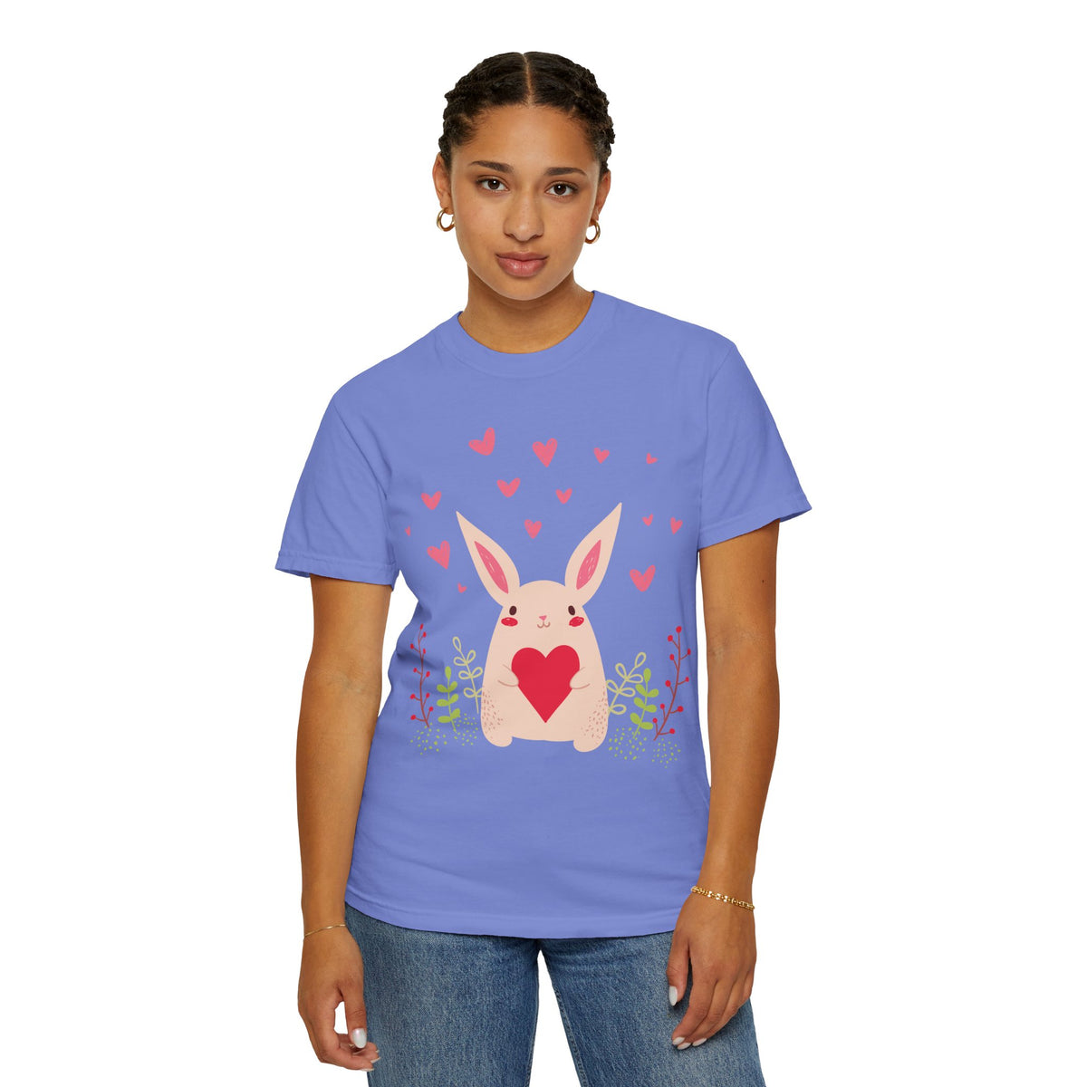 Easter Bunny Heart T-Shirt, Tee Shirt with Easter Signature, T Shirt with Easter Prints, Tee Shirt with Easter Design