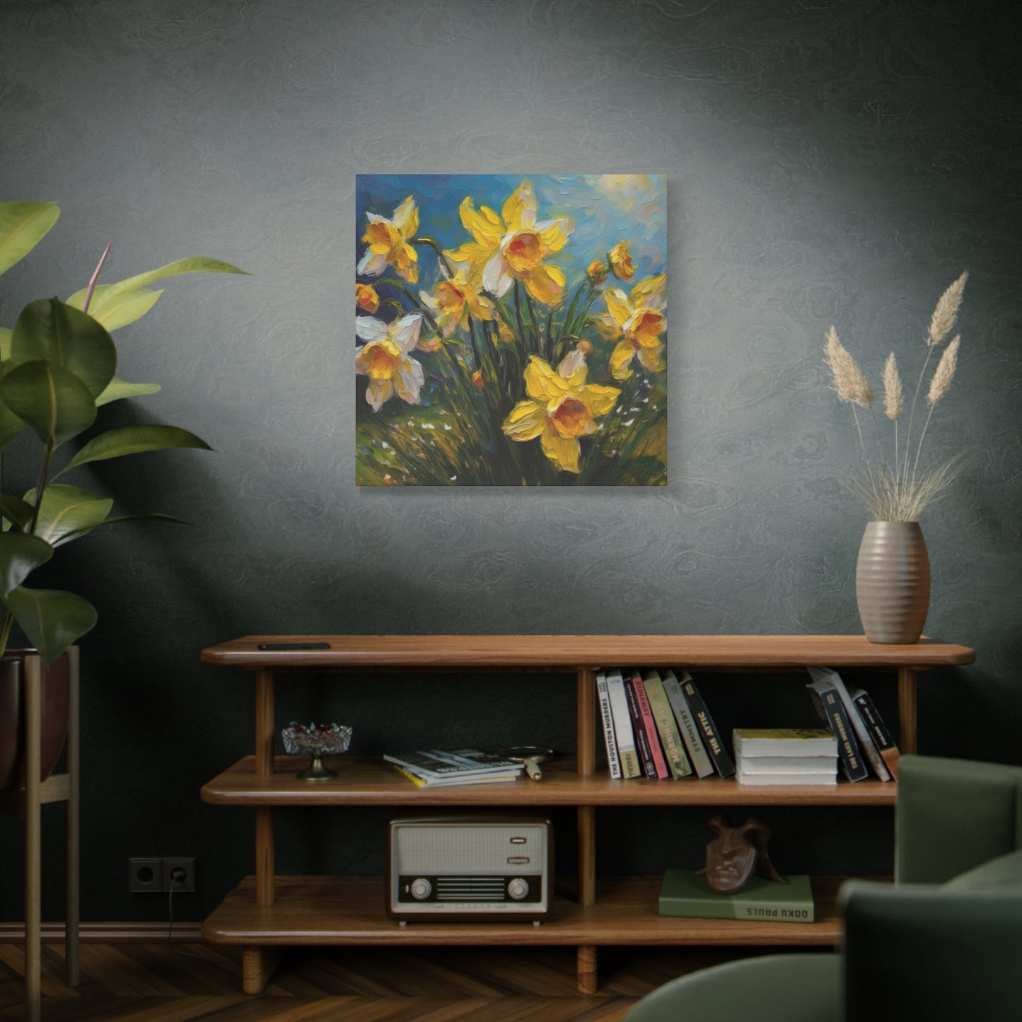 Narcissus Print Canvas, Floral Oil Paint Print 20x20, 24x24, 30x30, 32x32, 36x36 Art Design Pine-Wood Inner Frame MC-174