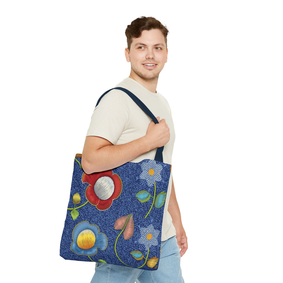 Denim Fabric Imitation Print Unisex Canvas Bag Poly Spun 3 Sizes Tote Bag 159-11