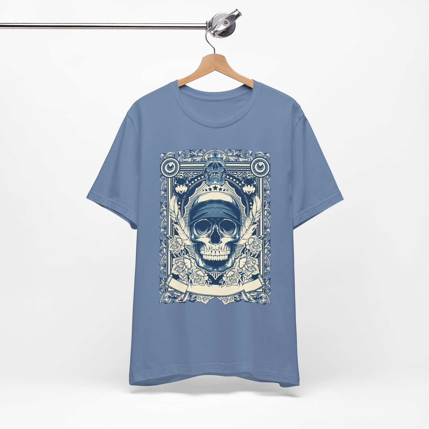 Skull Crown Graphic Tee Vintage Ornate Skull Illustration Rock Band T-Shirt