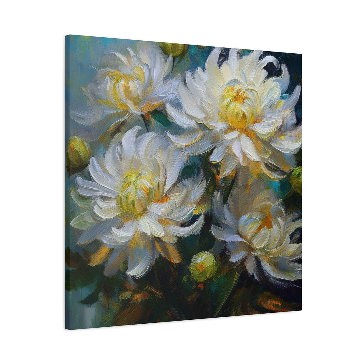 Chrysanthemums Print Canvas, Floral Oil Paint Print 20x20, 24x24, 30x30, 32x32, 36x36 Art Design Pine-Wood Inner Frame MC-159