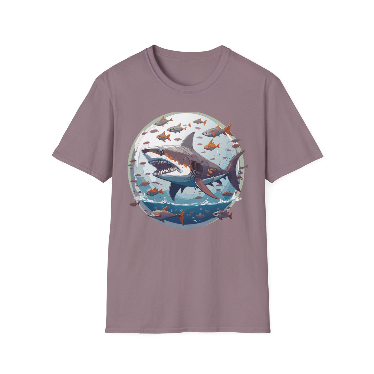 Great White Shark Illustration T-Shirt | Ocean Scene, Fish Bubble