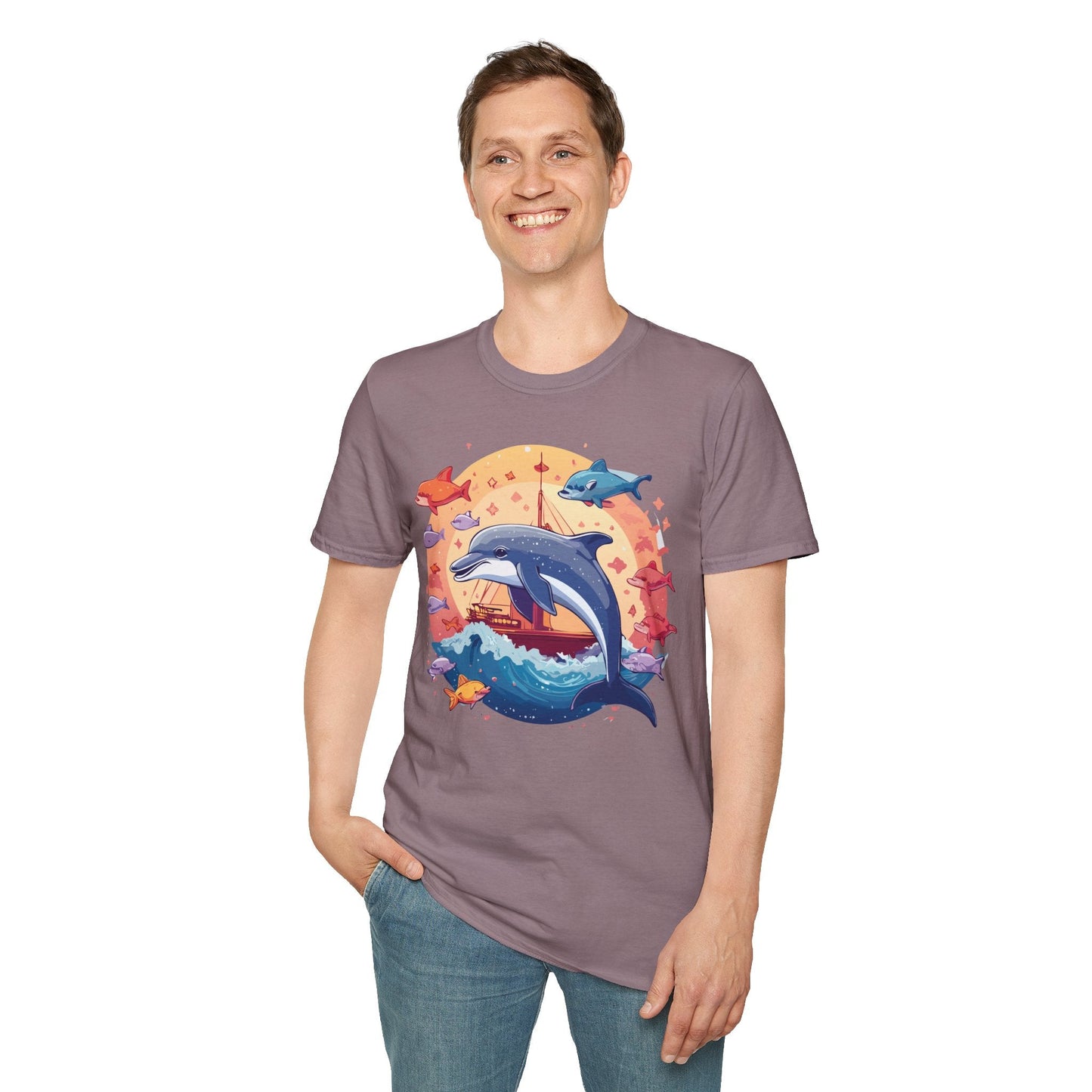 Dolphin Shirt Unisex Softstyle Cotton Tee 100 Percent Ring Spun Lightweight Breathable