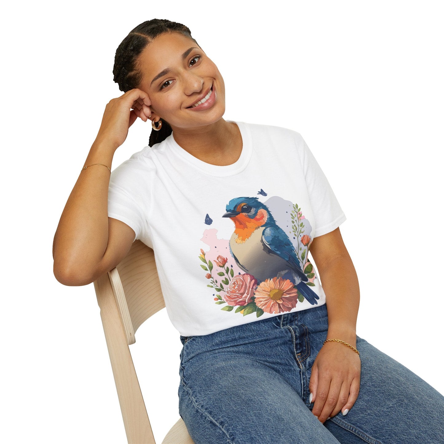 Bird T Shirt Floral Design Unisex Gildan Softstyle 64000 Ring Spun Cotton Tee Breathable Wear