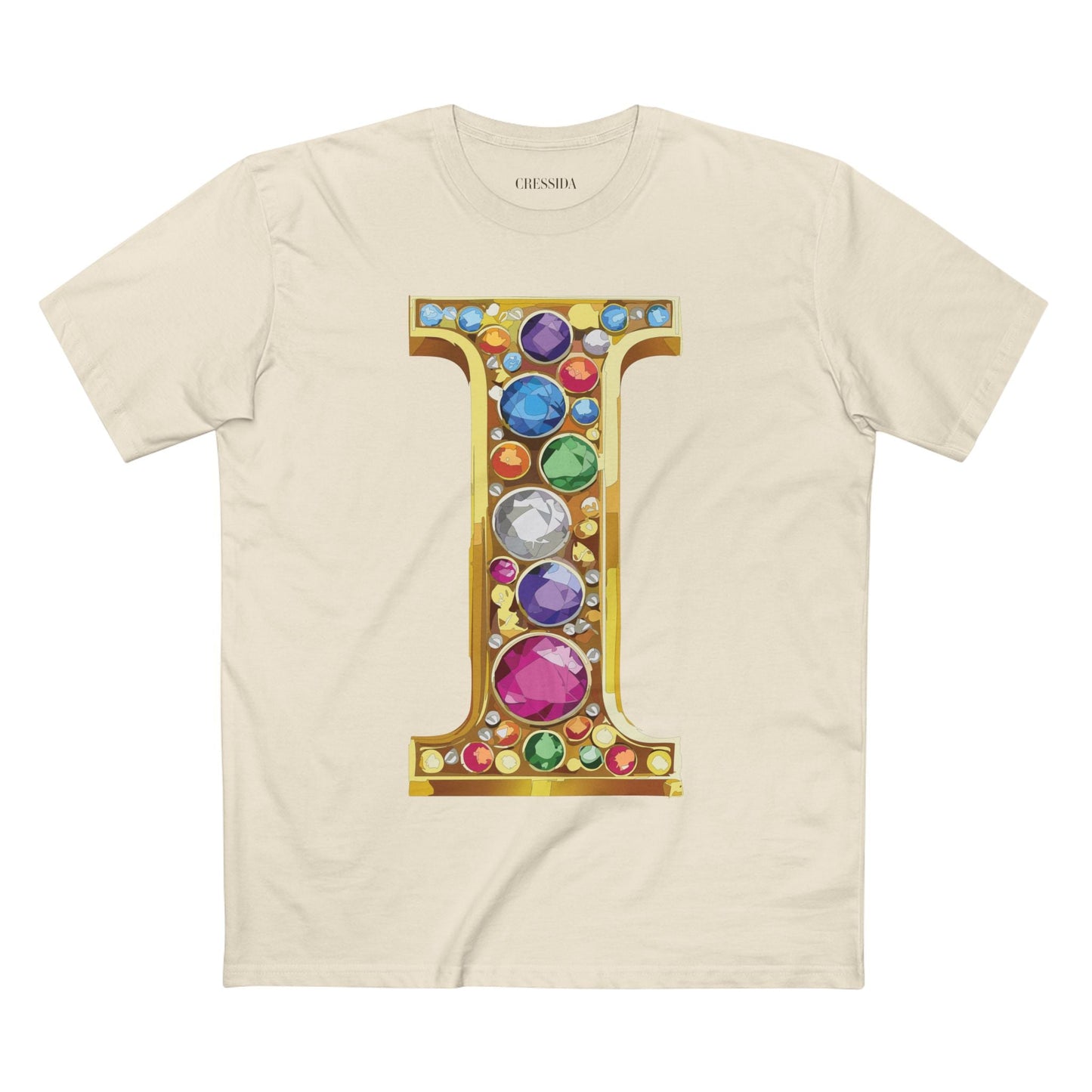 Letter I Graphic Design Tee Unisex 100 Cotton With Antique Gold Letters Artwork T-Shirt