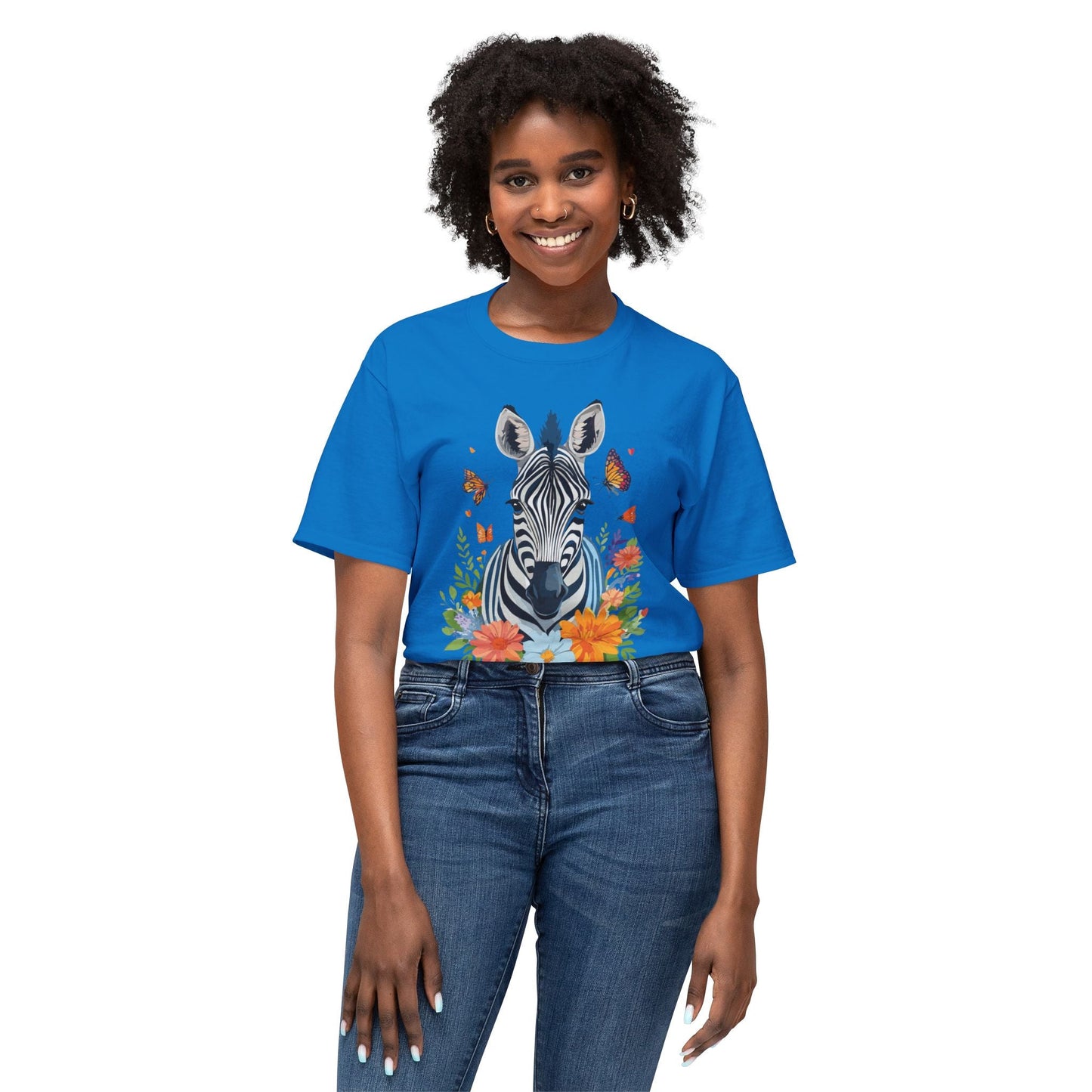 Zebra Art Print T Shirt Unisex Cotton Tee With Floral Design Vintage Zebra Theme