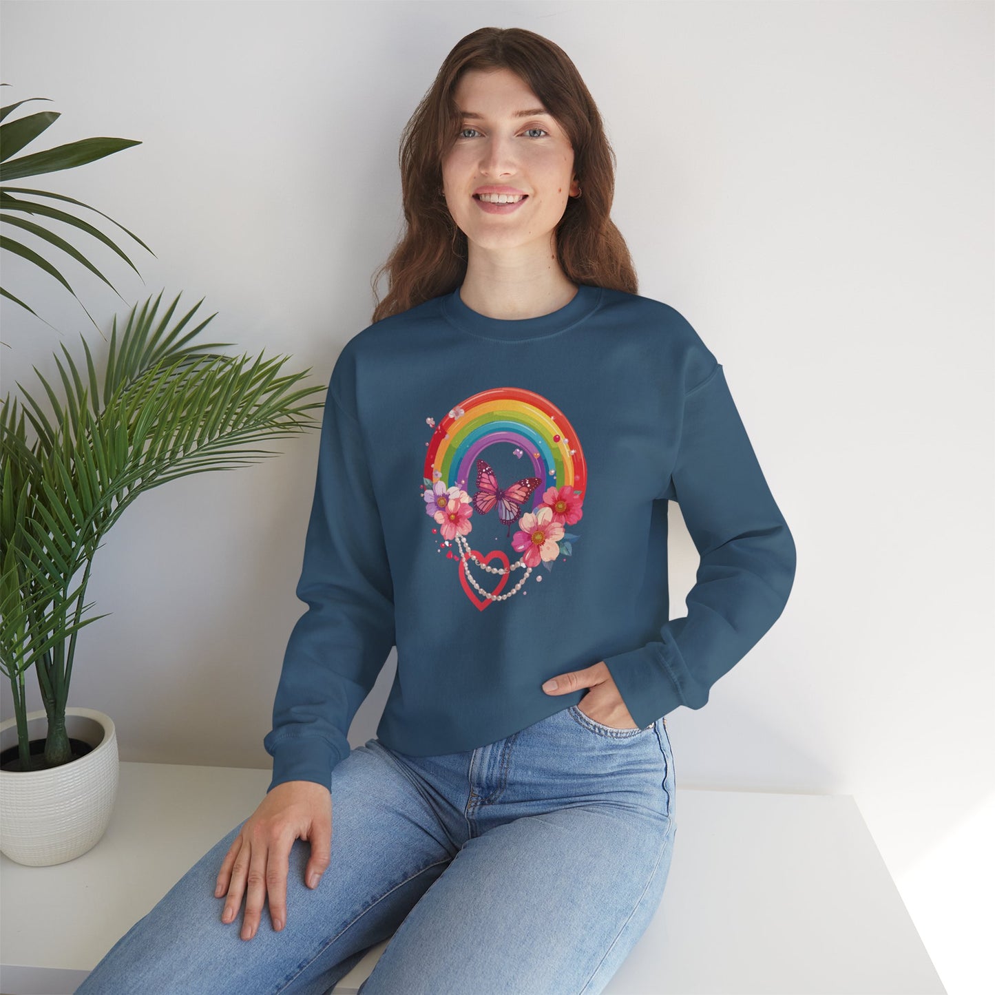 Rainbow Heart Sweatshirt, Floral Heart Sweatshirt, Floral Love Sweatshirt, Valentine's Day Sweatshirt, Rainbow Heart Floral Sweatshirt 106