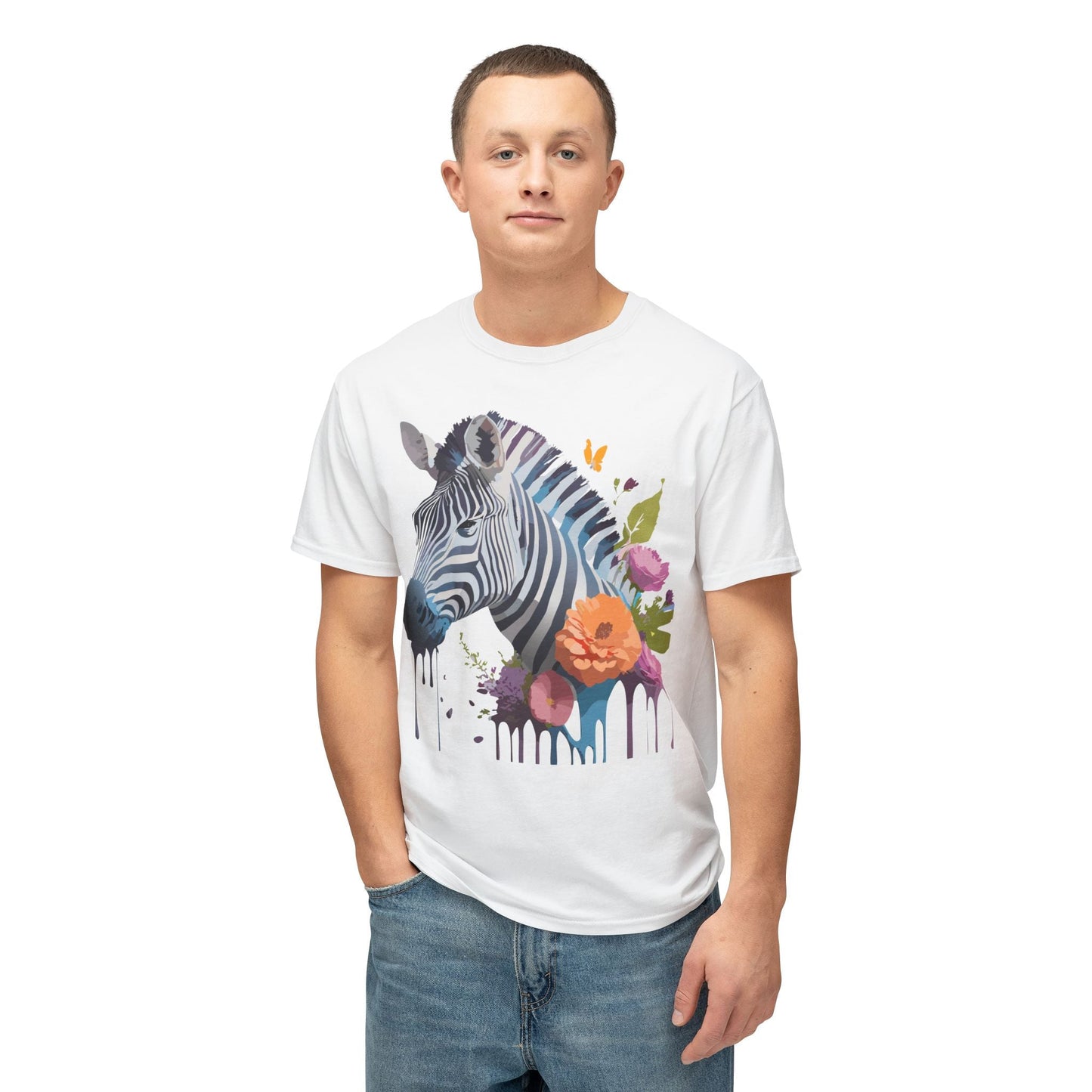 Unisex Zebra Art T Shirt With Full Color Print HD Cotton Tee Made In USA For Everyday Style