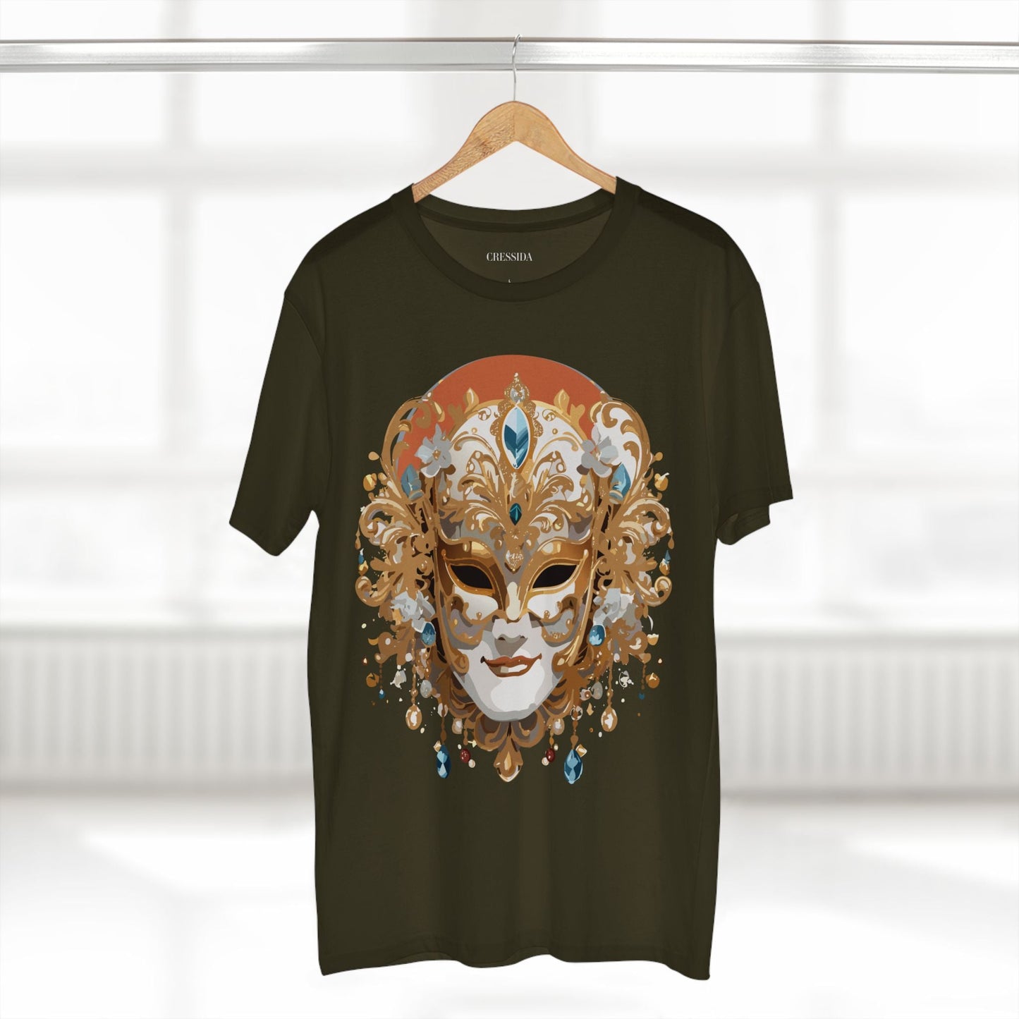 Carnival Mask Graphic T-Shirt Unisex 100 Cotton With Antique Gold Art Design Tee 2