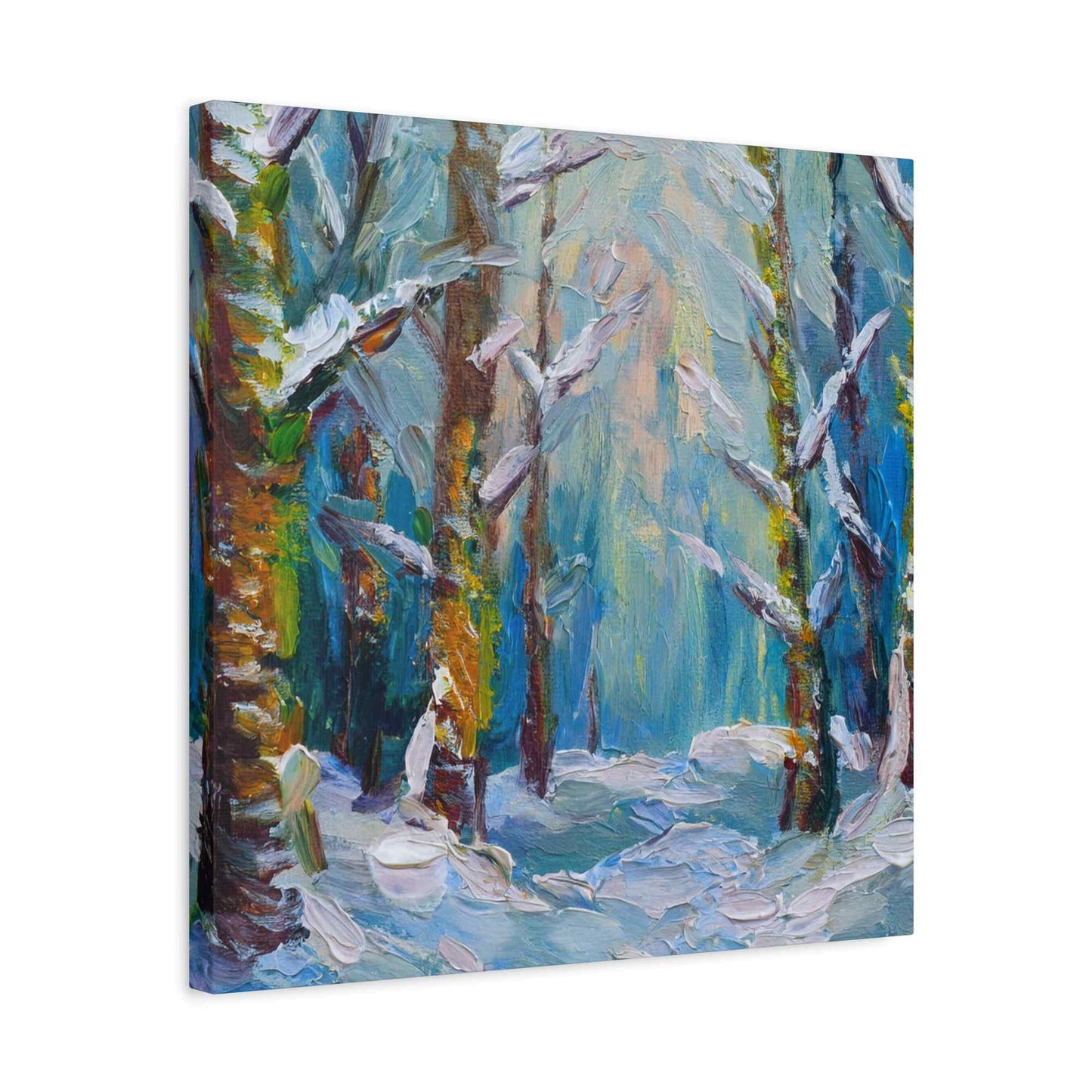 Snow Forest Print Canvas, Oil Paint Print 20x20, 24x24, 30x30, 32x32, 36x36 Art Design Print Pine-Wood Inner Frame MC-76
