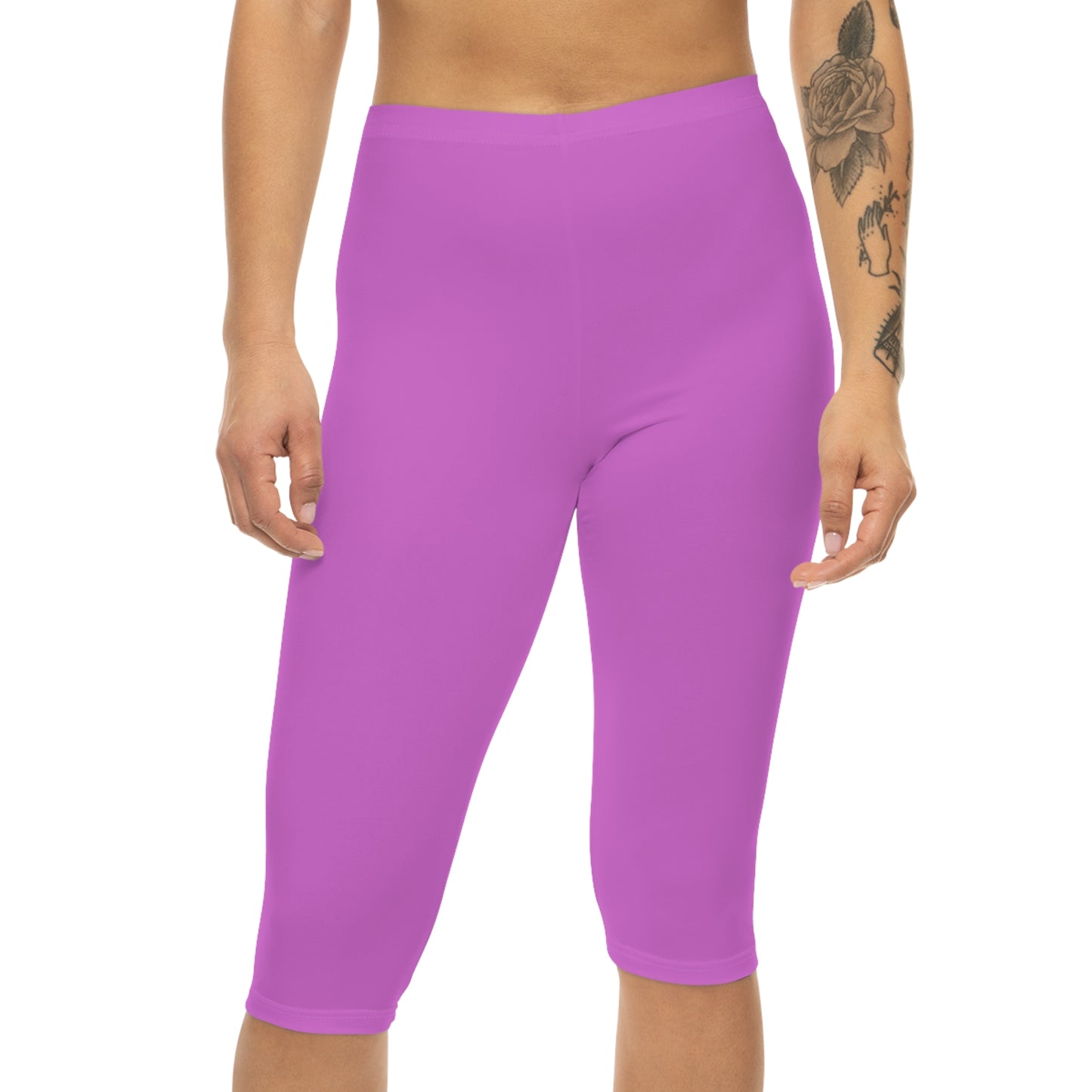 Orchid Pink Color Women's Brushed Suede Poly Span Casual Capri Leggings XS-2XL
