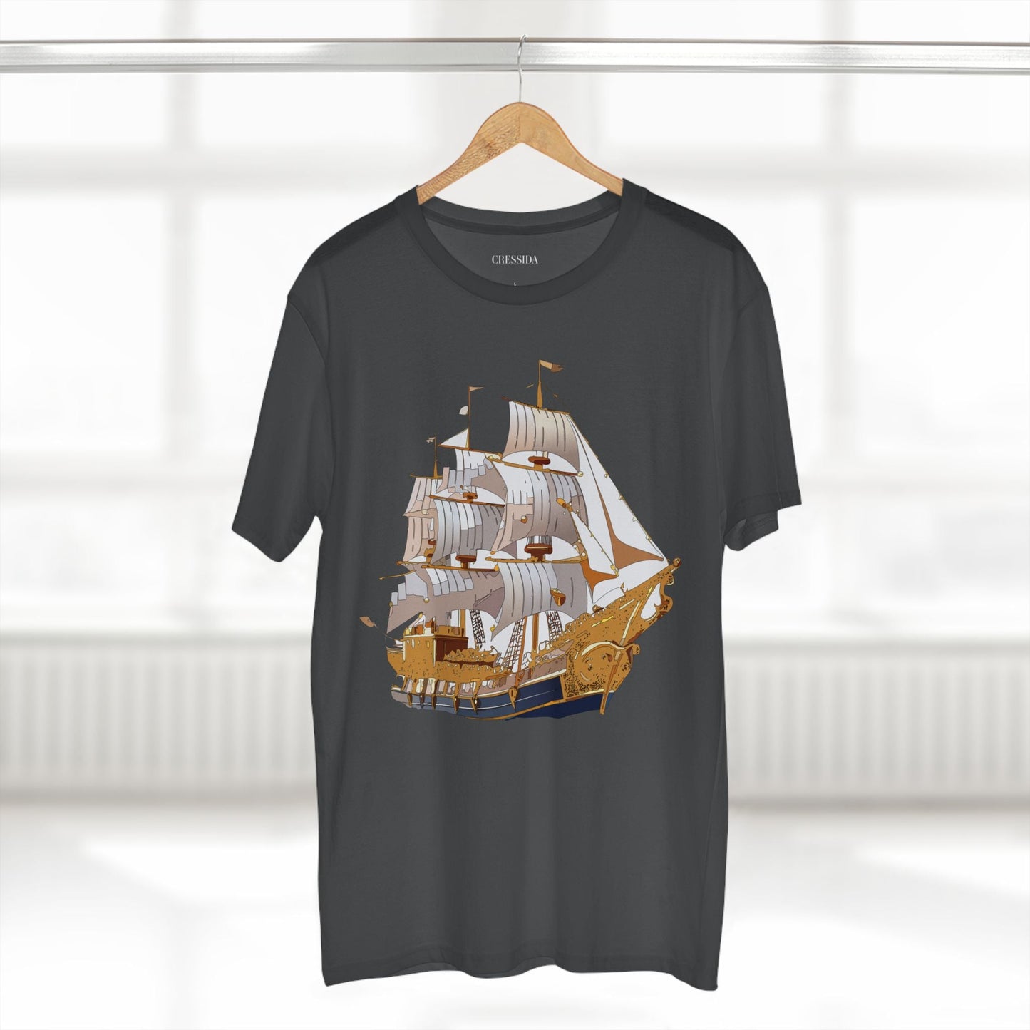 Ship Graphic Unisex 100 Cotton T-Shirt with Gold Frigate Art Design 2