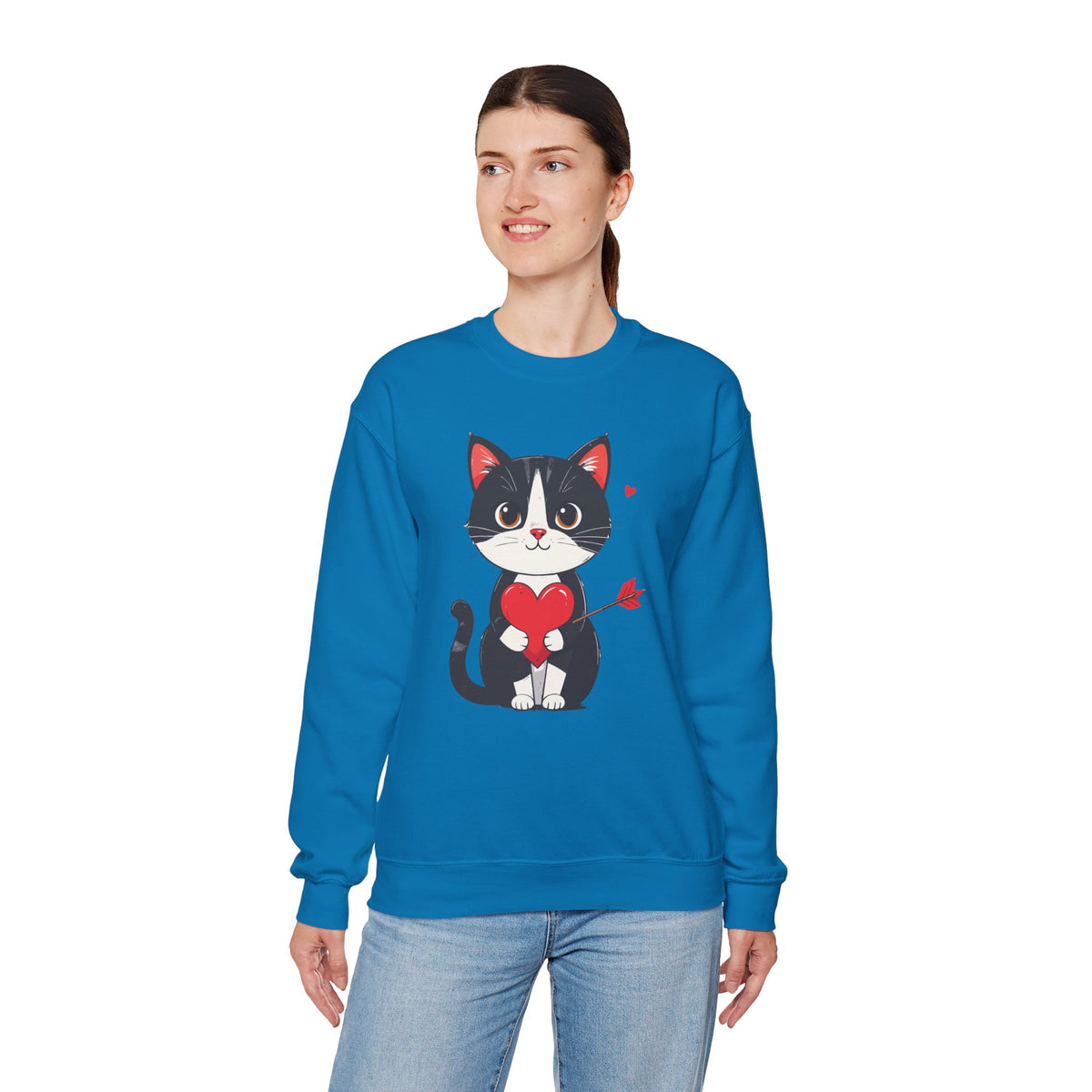 Cat Heart Sweatshirt, Heart Sweatshirt, Cat Sweatshirt, Valentine's Day Sweatshirt, 50/50 Cotton-Poly Animal Sweatshirt 103