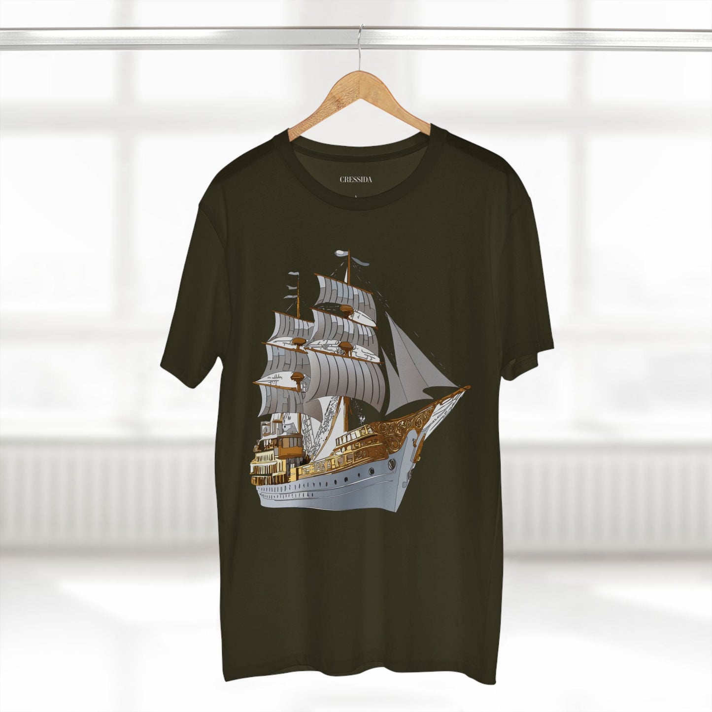 Ship Graphic Unisex 100 Cotton T-Shirt with Gold Frigate Art Design 5
